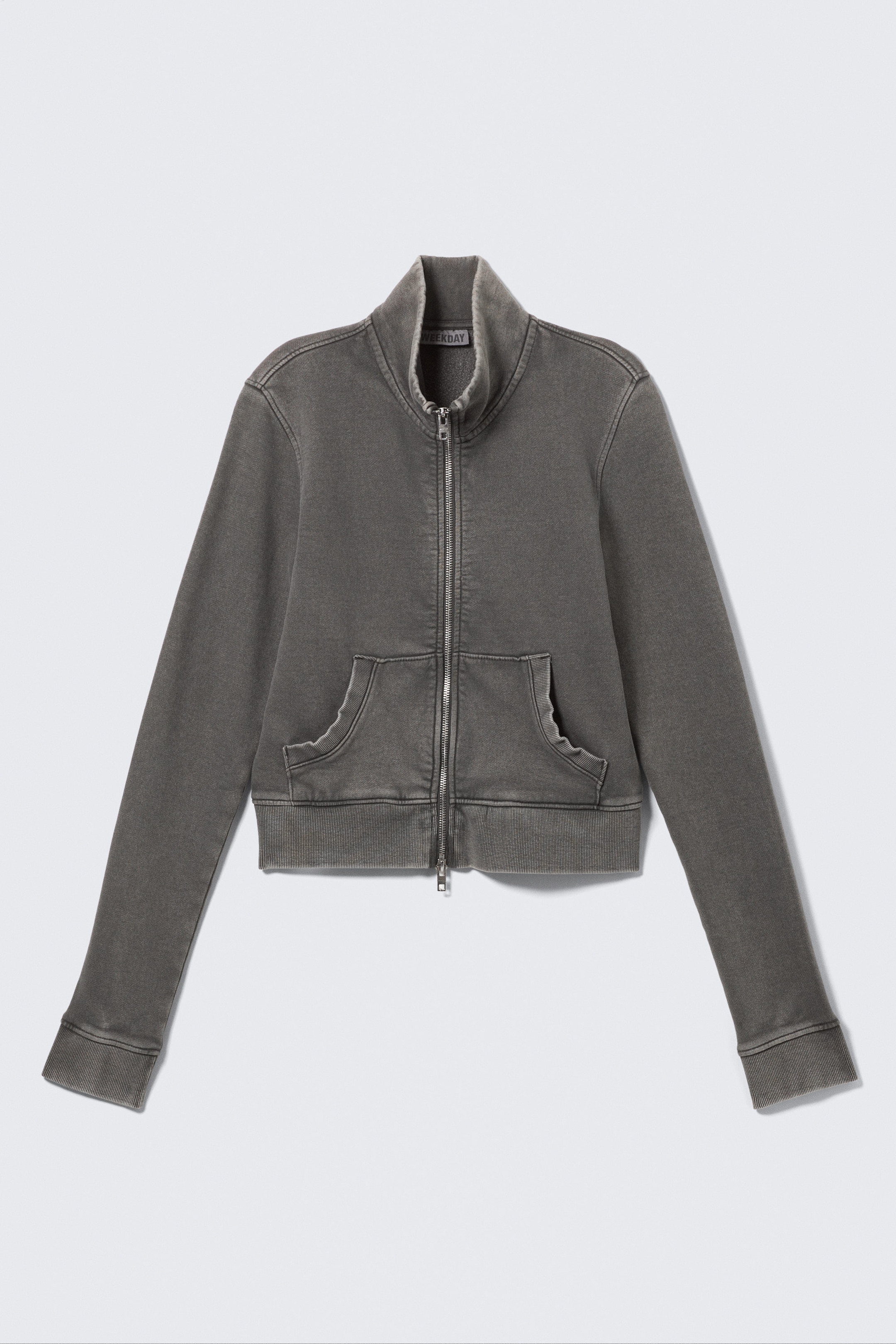 Washed Dark Grey - Fitted Funnel-Neck Zip Sweatshirt - 4