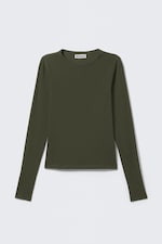 Dunkles Khakigrün - Schmales Langarmtop - 0