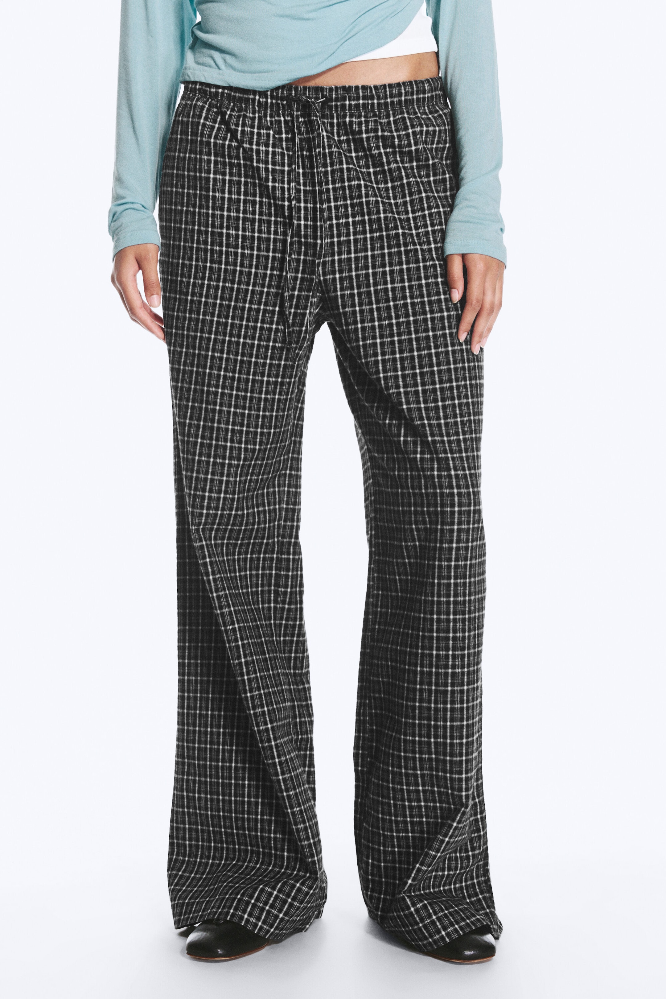 Noir à carreaux - Pantalon de pyjama large en flanelle - 2