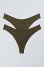 Dark Khaki Green - 2-pack Low Waist Modal Thongs - 1