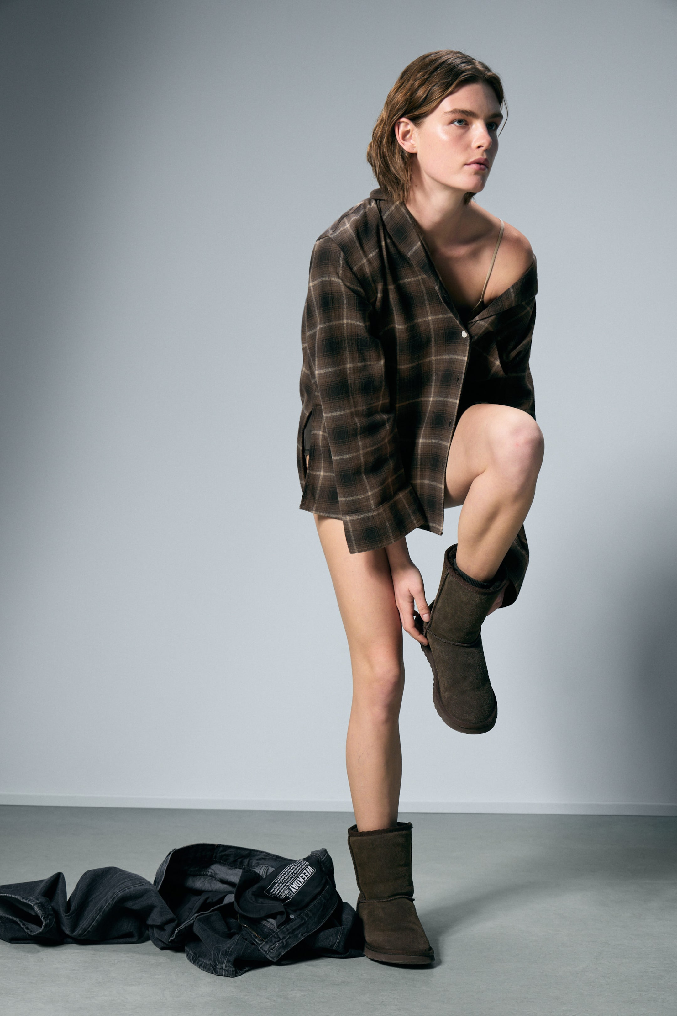 Checked Dark Brown - Relaxed Flannel Pyjama Shirt - 1