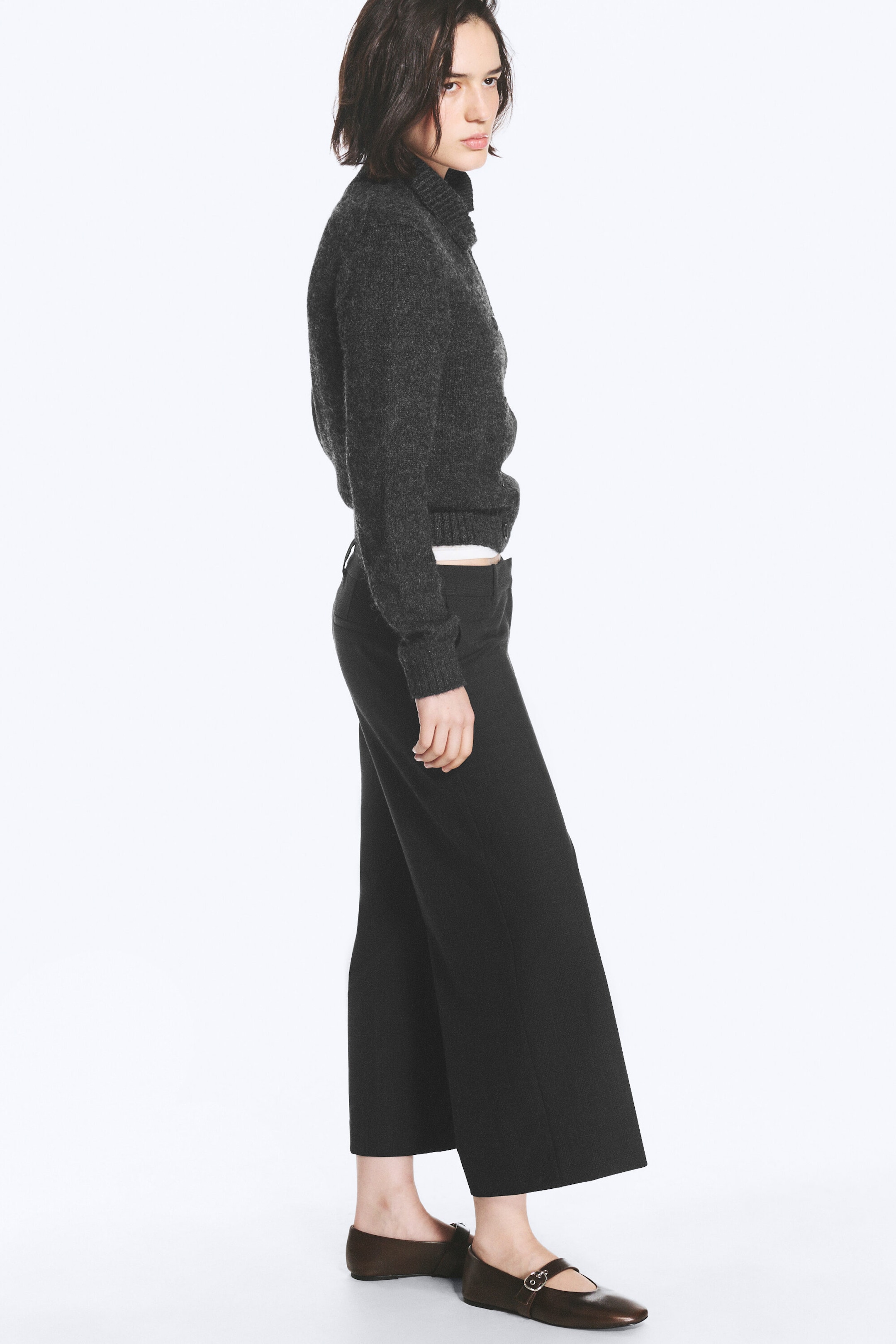 Checked Dark Grey - Cropped suiting trousers - 2