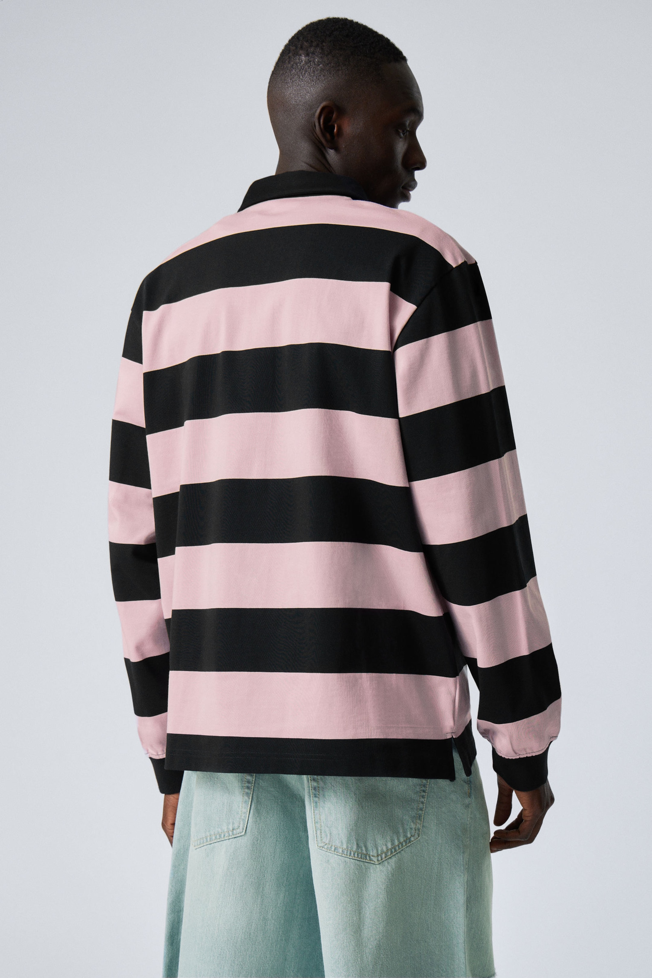 Light Pink & Black Stripes - Striped Relaxed Fit Rugby Shirt - 2