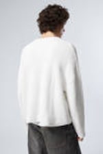 White - Boxy Knitted V-neck Sweater - 3
