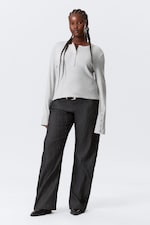 Grey Melange - Waffled Long-Sleeved Henley Top - 1