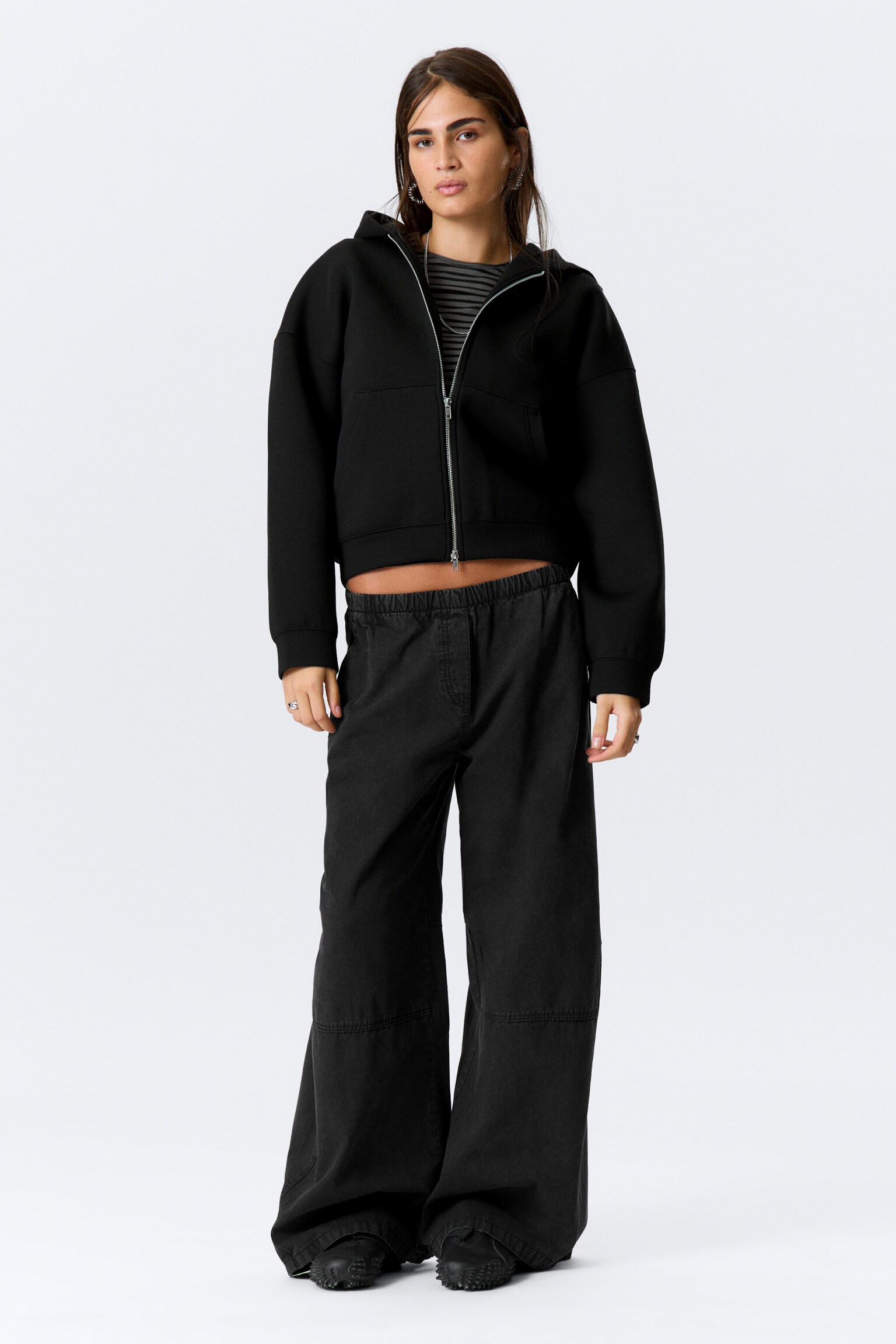 Baggy broek van gewassen canvas met lage taille - Washed Black – Zwart/Donkerkakigroen met wassing - 3