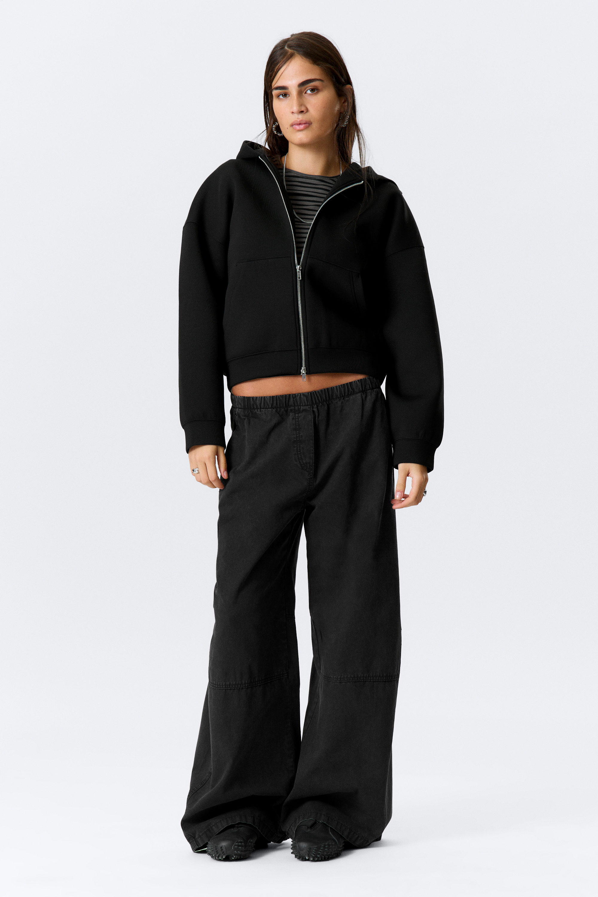 Washed Black - Low Rise Baggy Washed Canvas Trousers - 2
