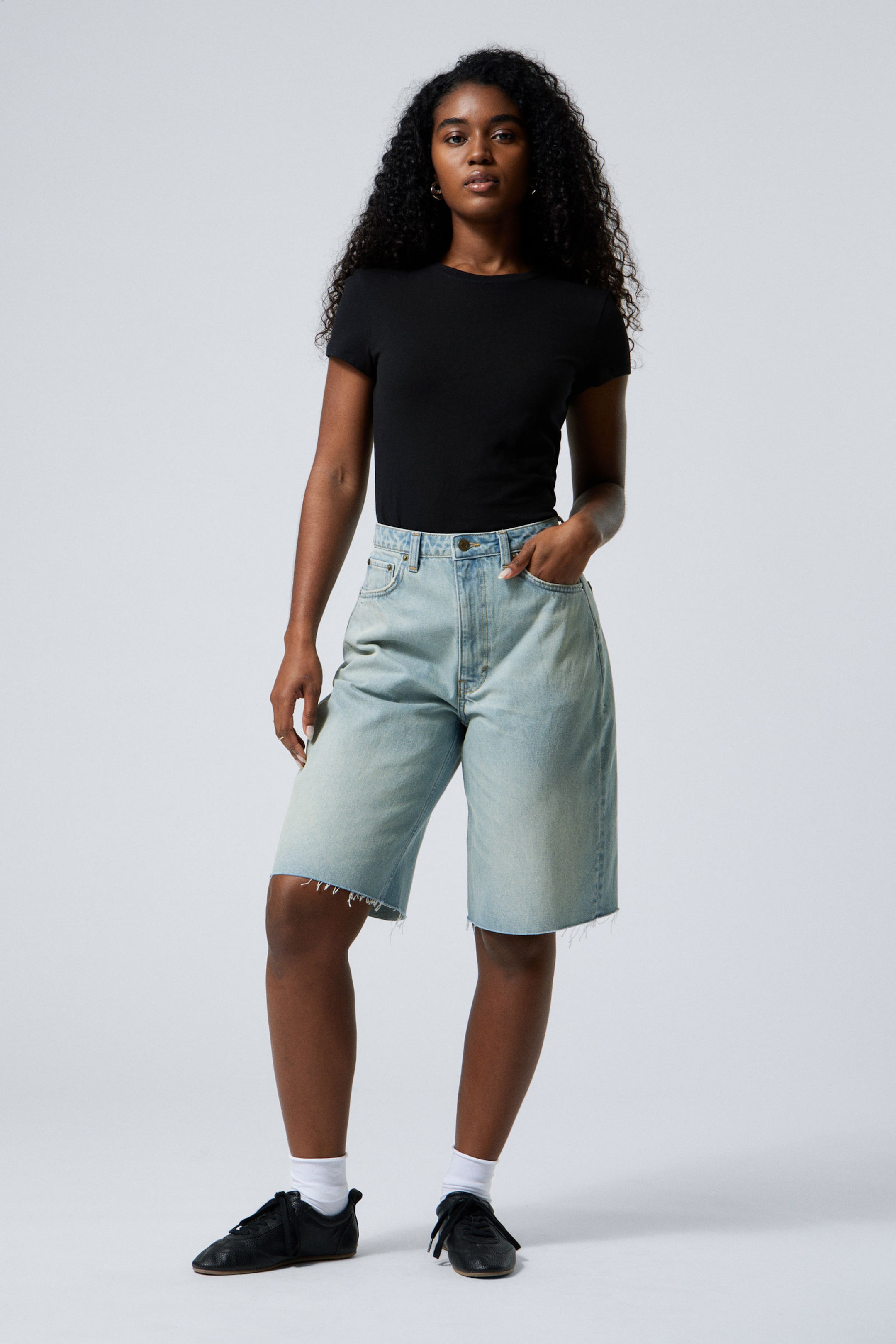 #8898AC - Halo Curve High Rise Wide Leg Denim Shorts - 1