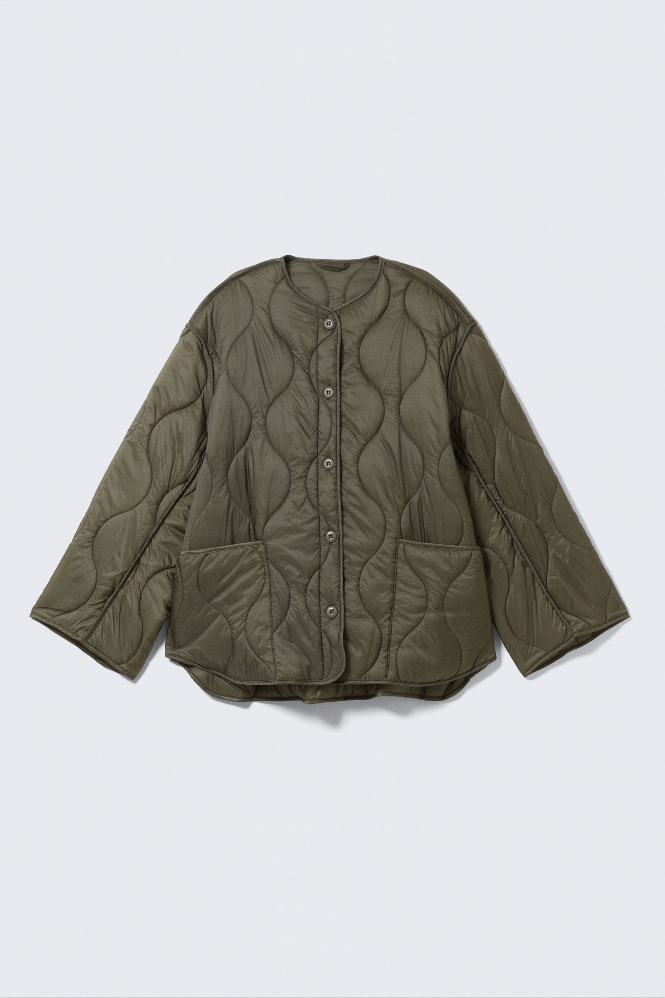 Dark Khaki Green - Oversized Quilted Liner Jacket - 4