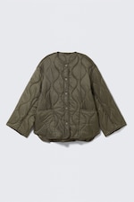 Dark Khaki Green - Oversized Quilted Liner Jacket - 0