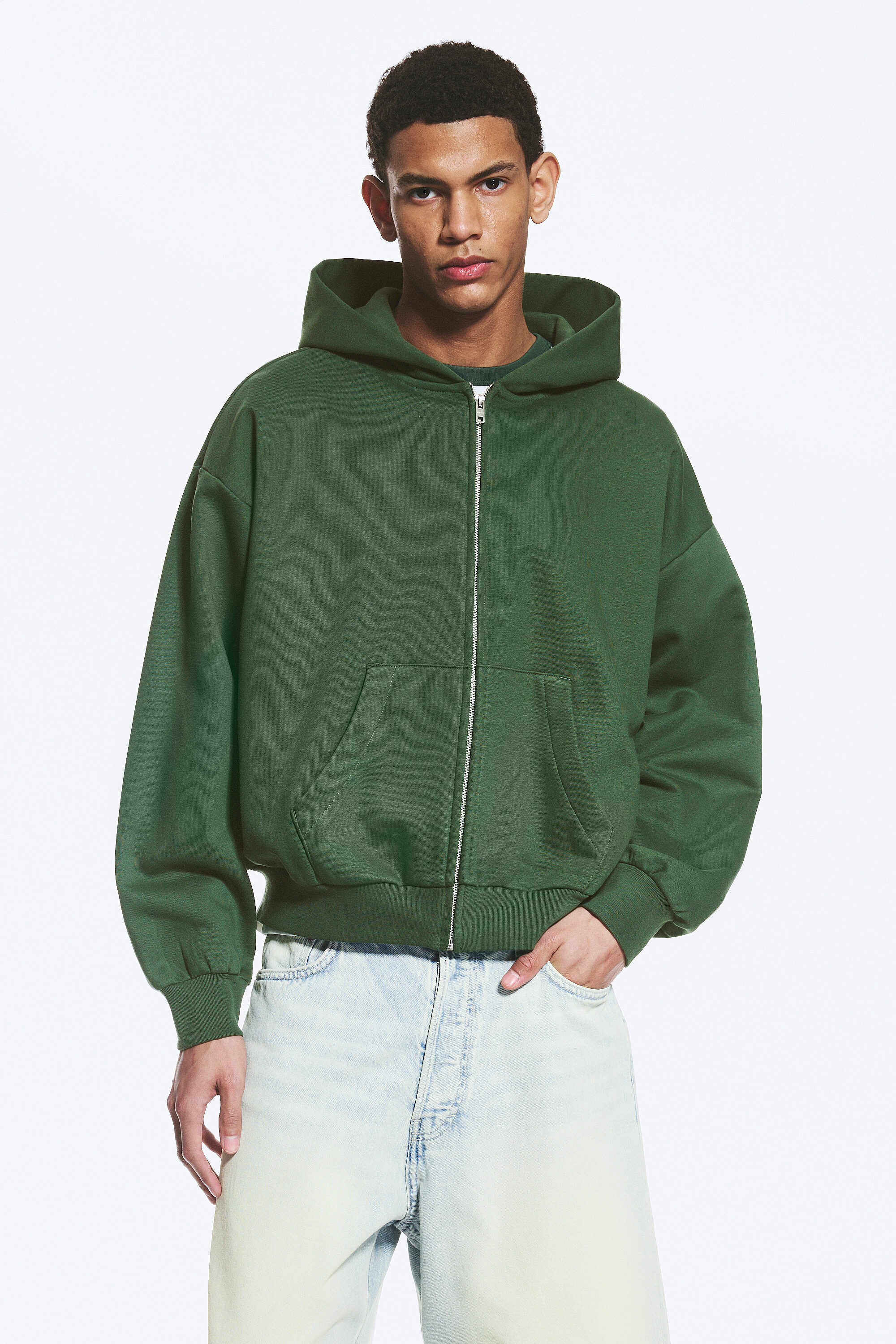 deaile Zip Hoodie size: M グリーン loose fit zip hoodie - Dark Green | Weekday WW