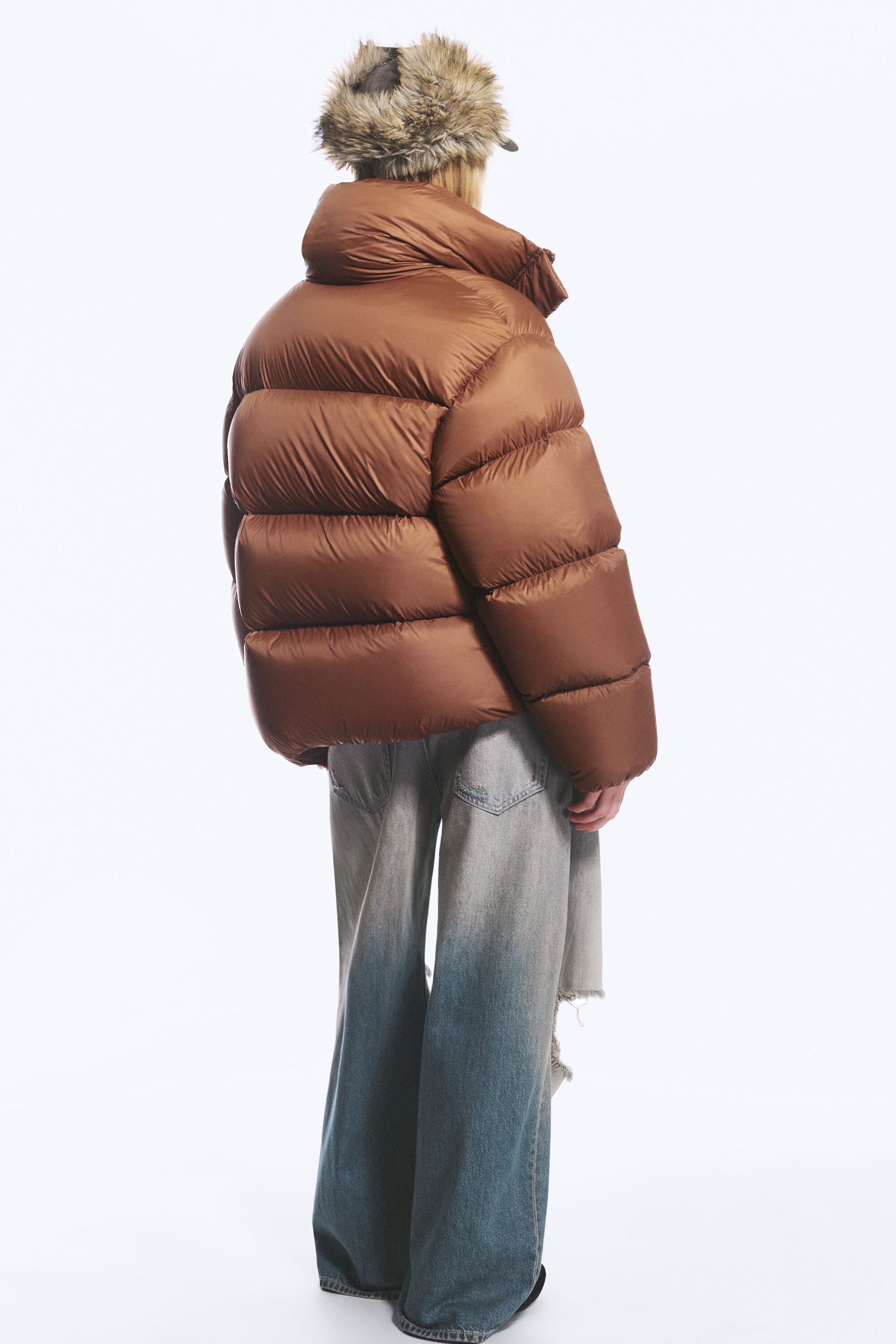 Brown - Oversized Recycled Down Puffer Jacket - 5