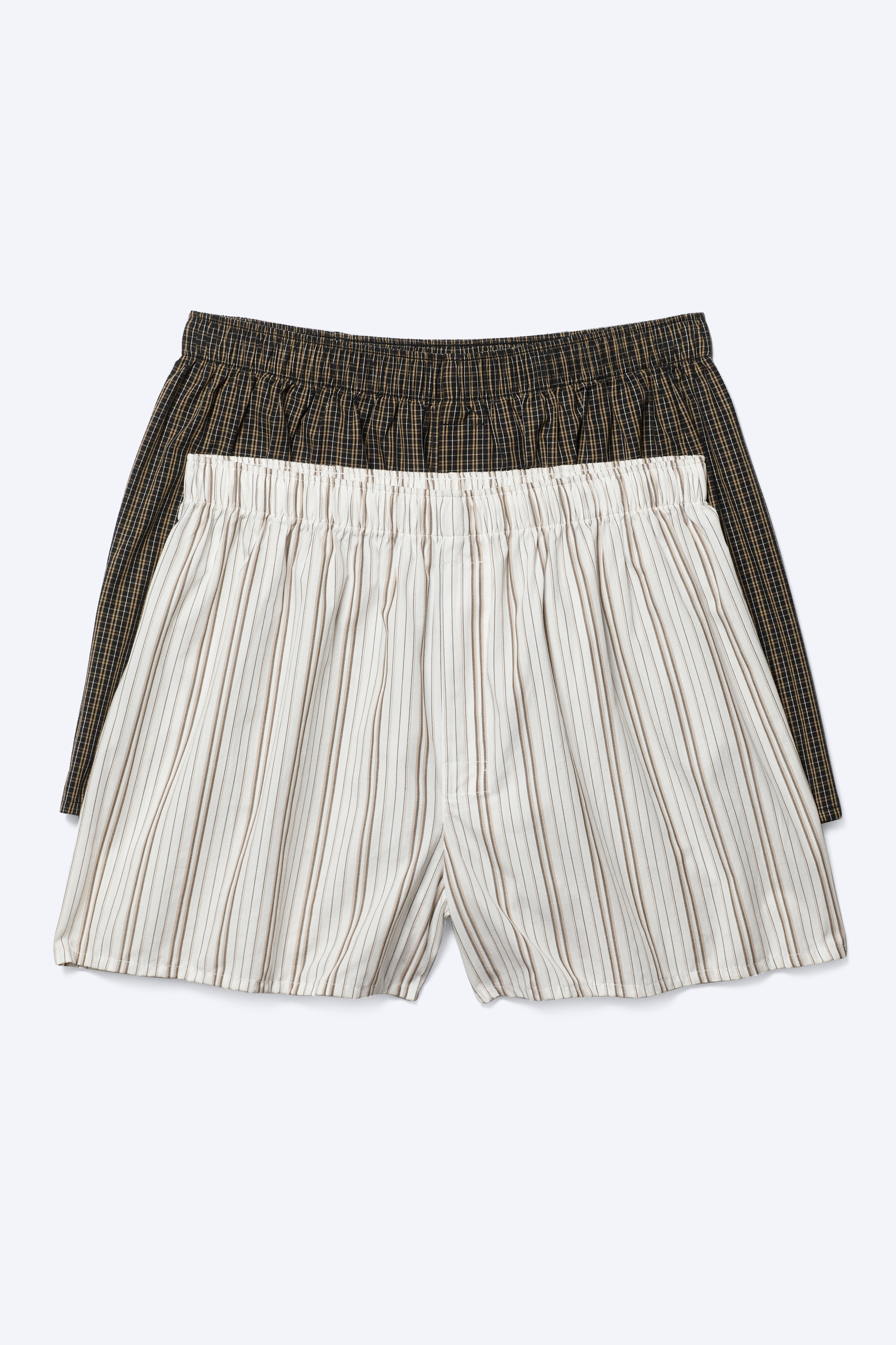 Boxershorts, 2-pack - Checked Brown & Striped White/Wit, blauw gestreept/Paarse ruit blauwe ruit