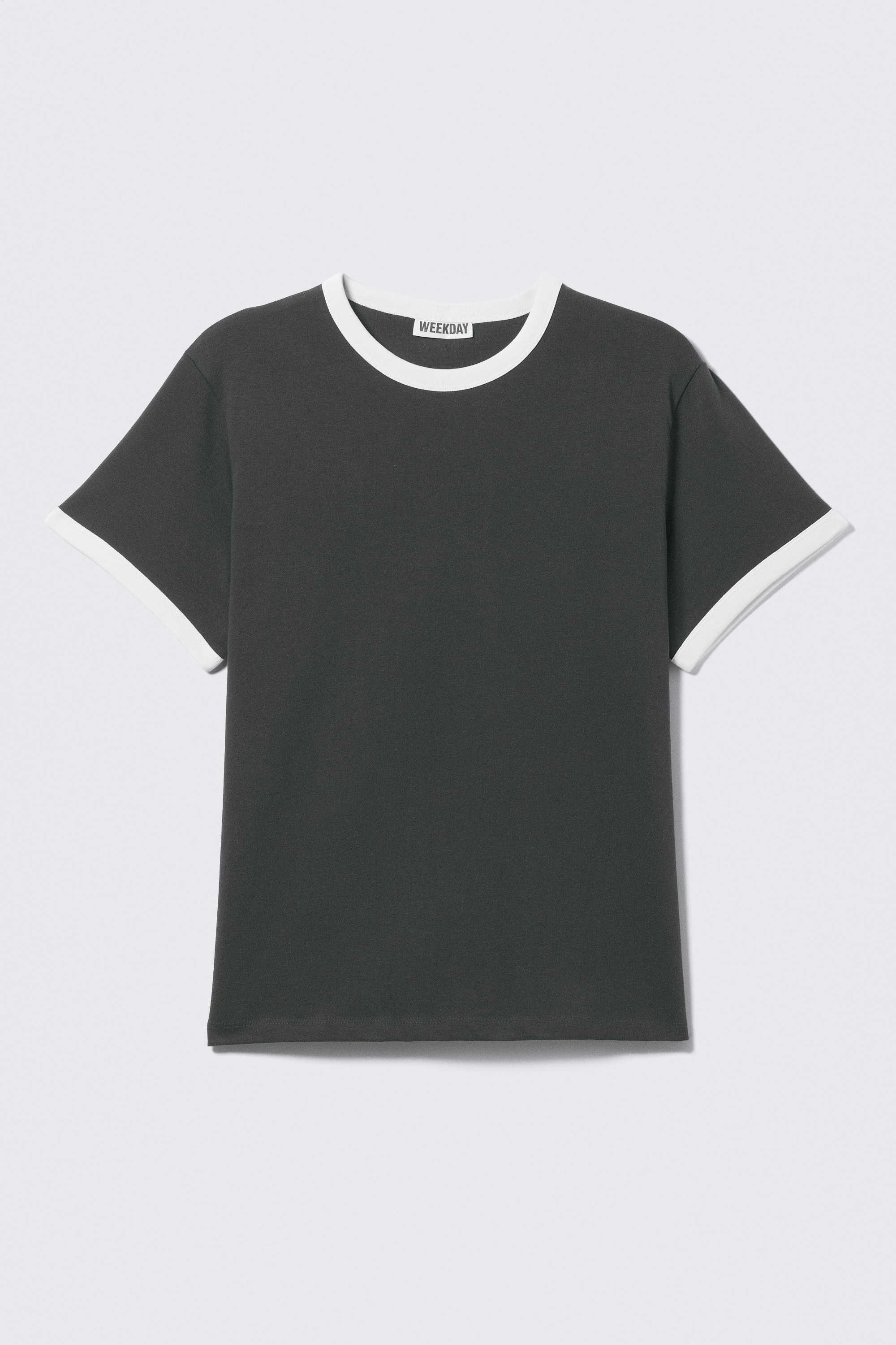 Short-Sleeved Contrast Trim Cotton T-shirt - Dark Grey & White/Black & White/Dark Blue