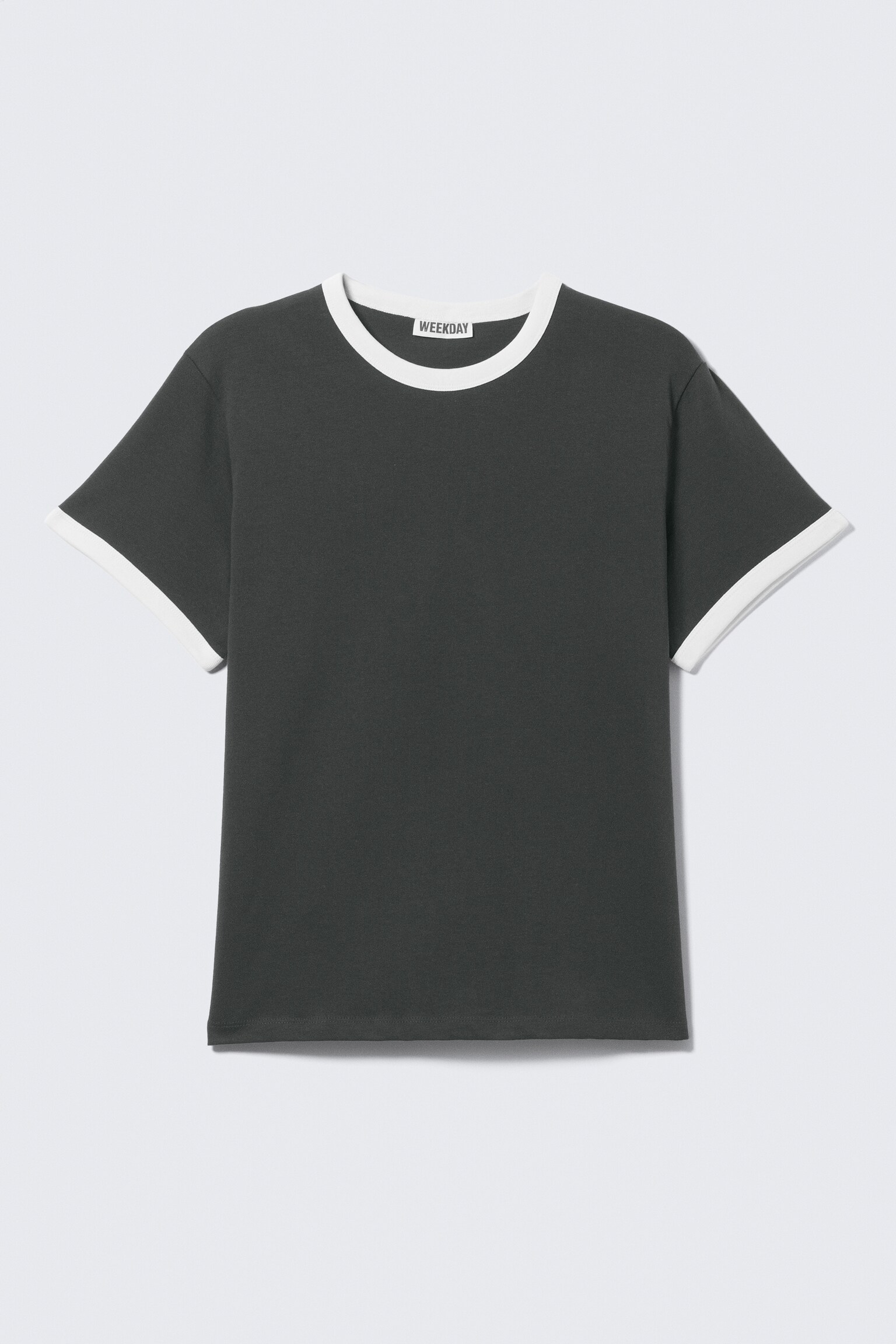 Bawełniany T-shirt z kontrastowym wykończeniem - Ciemnoszary i biały/Black & White/Ciemnoniebieski - 2