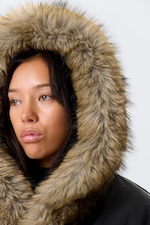 Black - Oversized Puffer Jacket with Faux Fur - 2