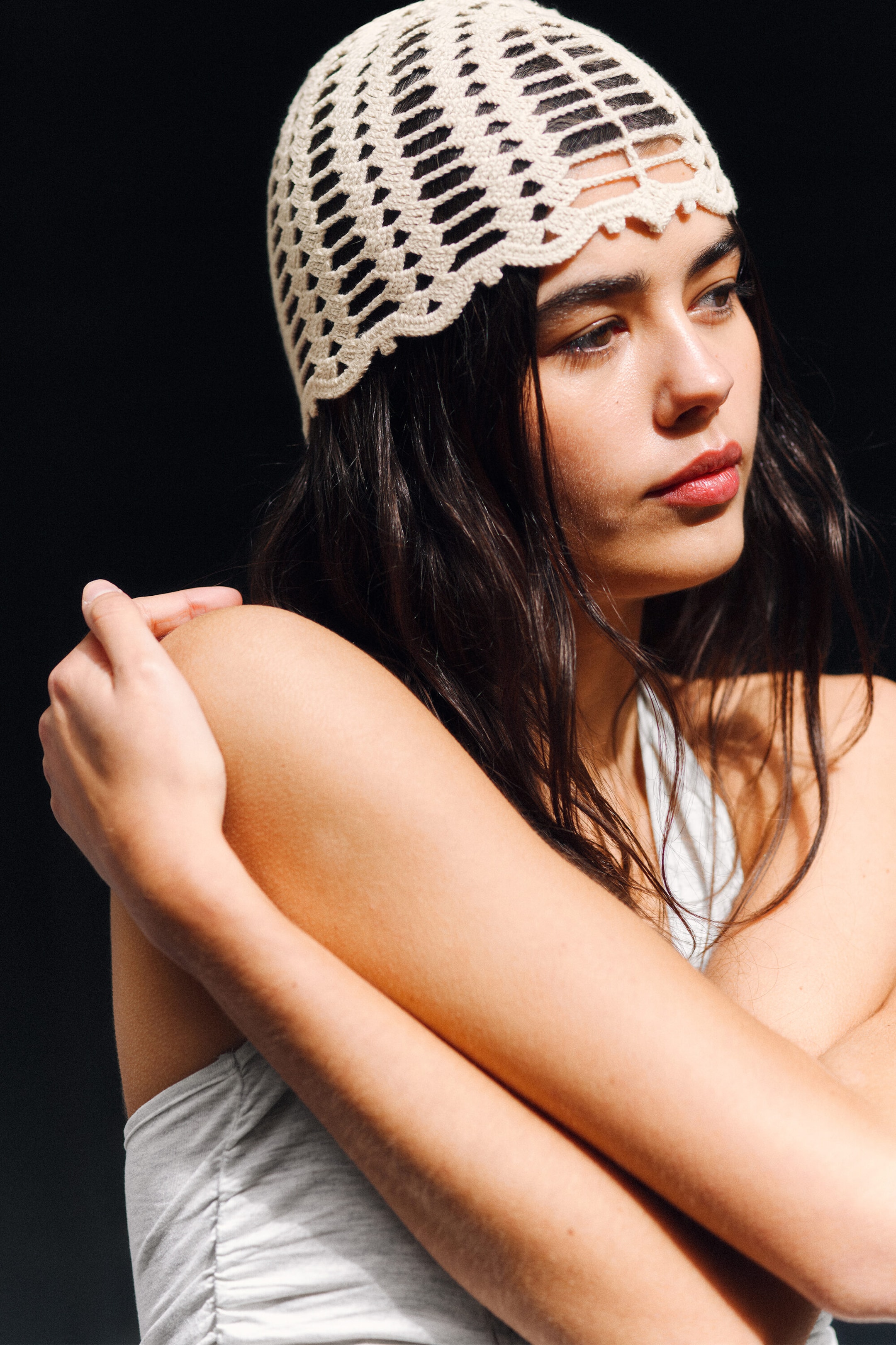 Light Beige - Crochet Cotton Skull Cap - 1