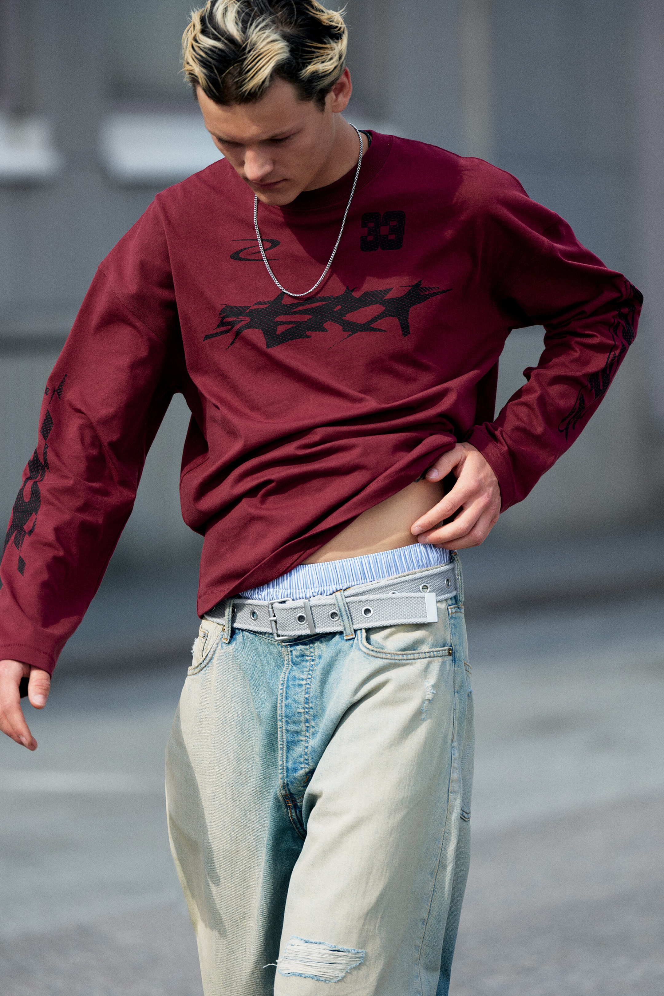 Dark Red - Racer - Oversized graphic longsleeve - 1