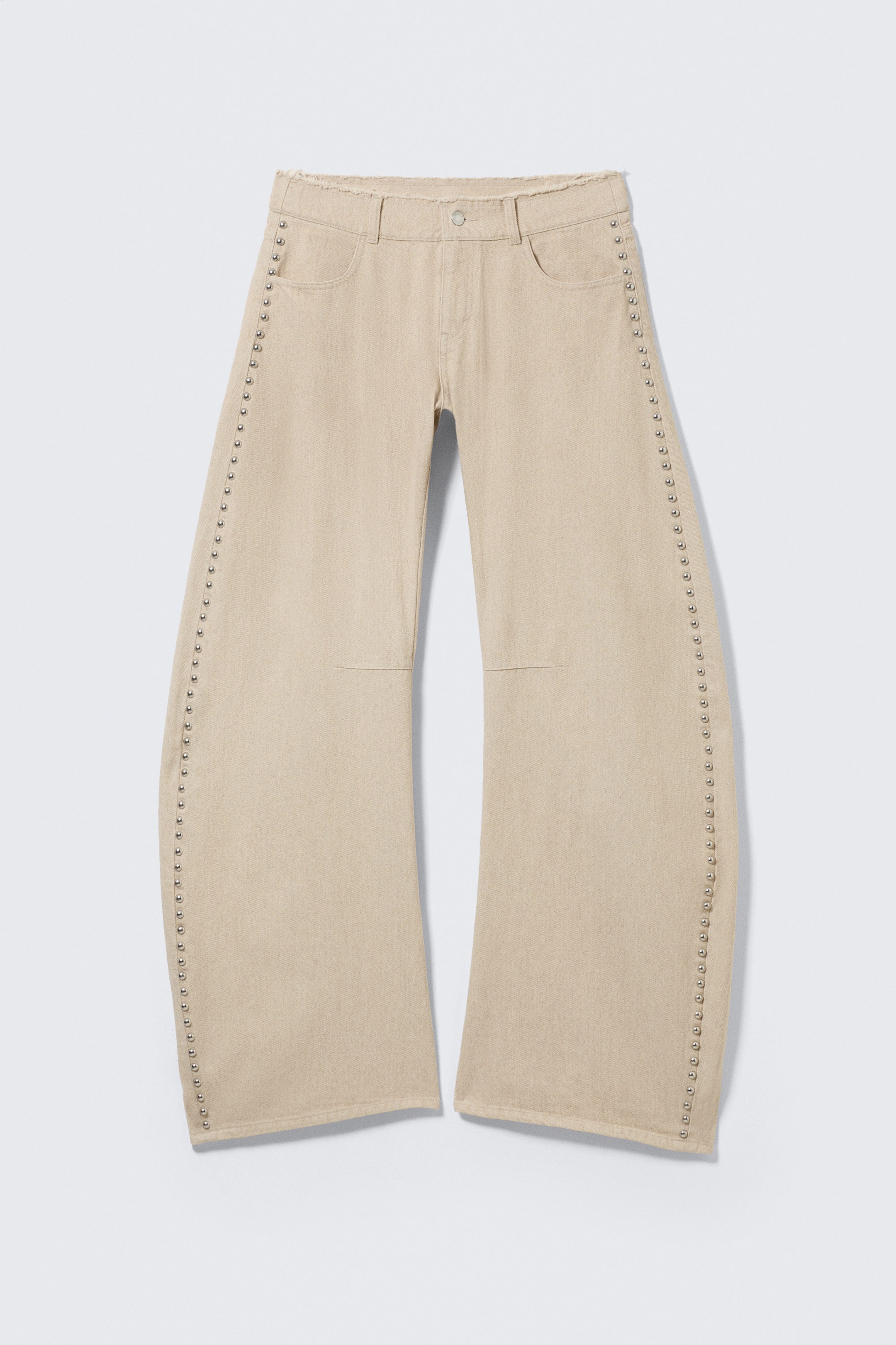 Beige - Low Rise Loose Studded Balloon Trousers - 6