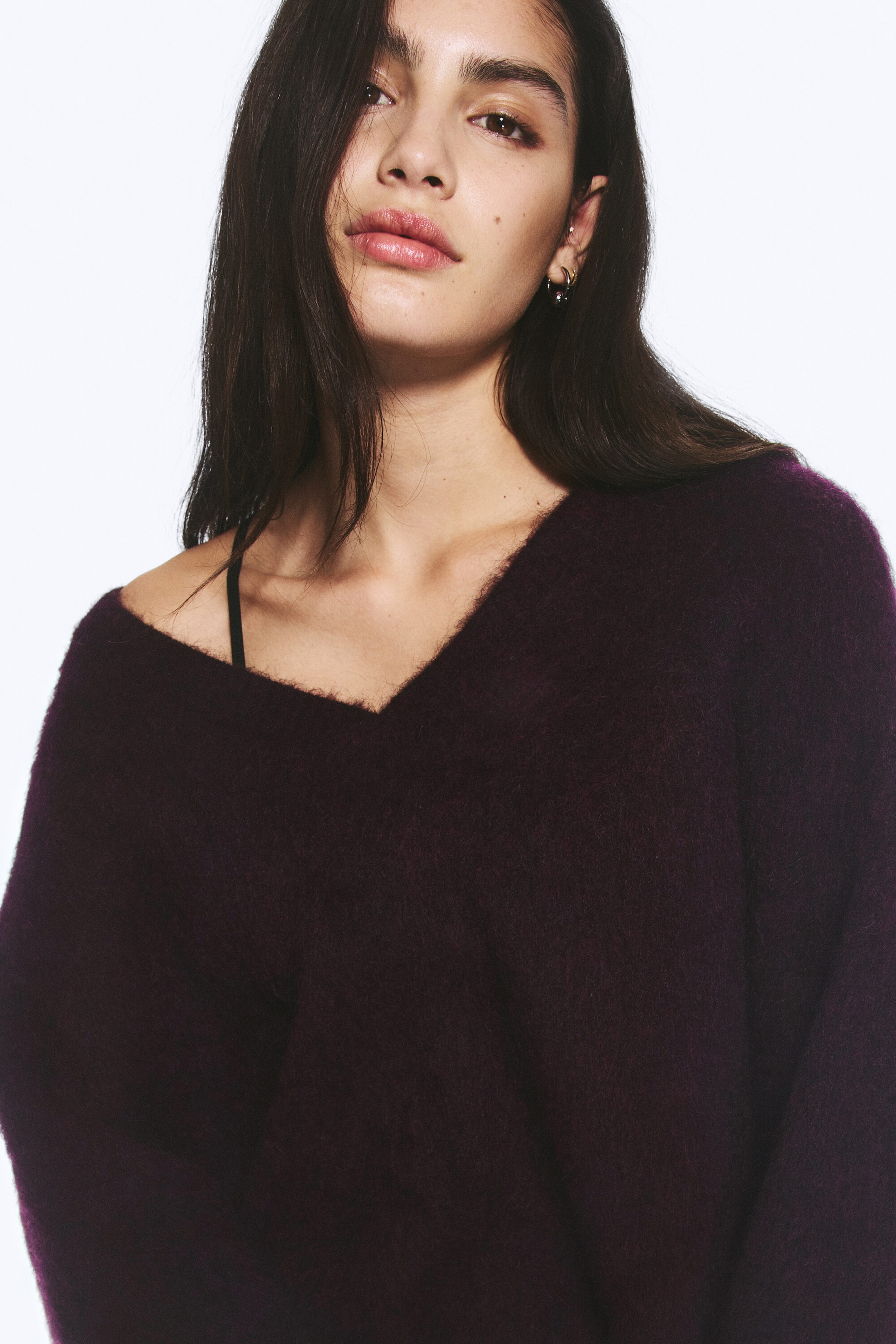 Dark Lilac - Mohair-blend V-neck Sweater - 2