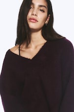 Dark Lilac - Mohair-blend V-neck Sweater - 1
