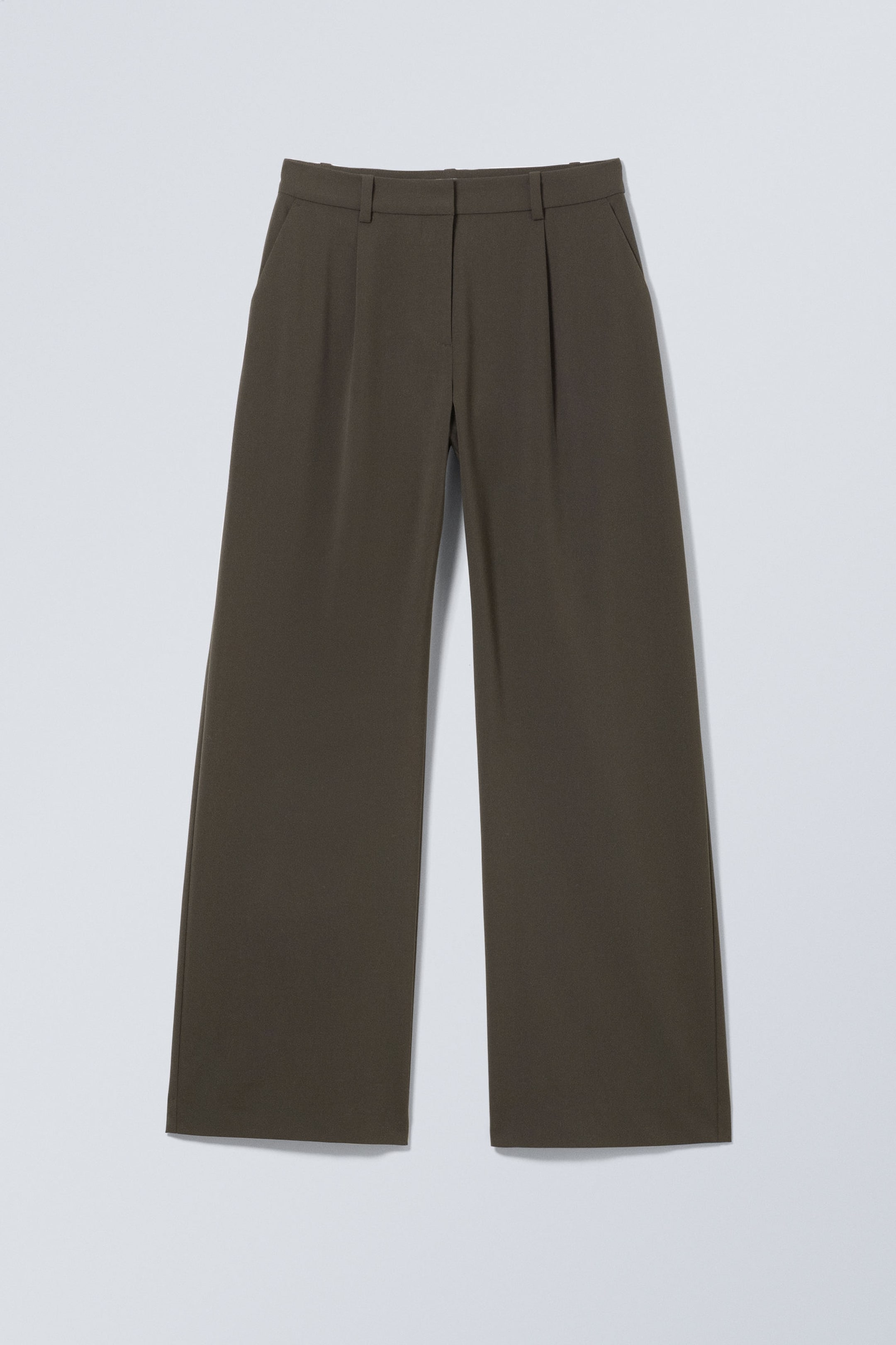 Donkertaupe - Relaxte pantalon met halfhoge taille en plooien - 0