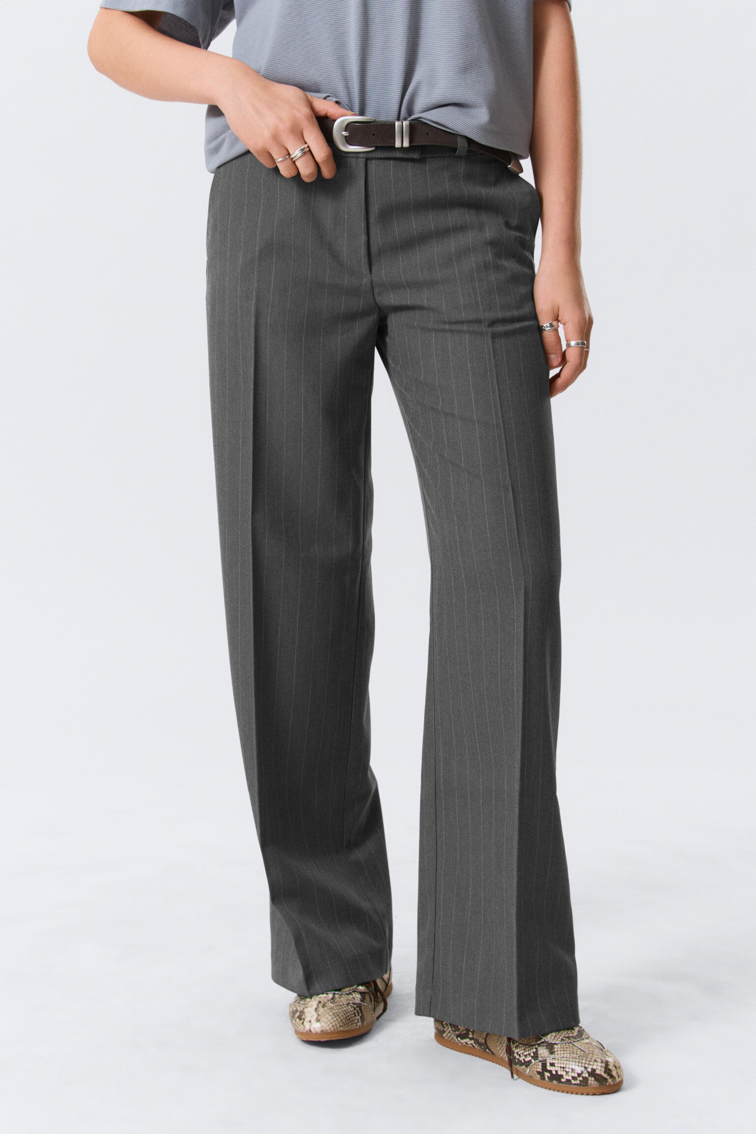 Low Rise Suiting Trousers - Pinstriped Grey Melange/Dark Grey - Glitter Pinstripe/Brown Pinstripe/Zwart/Donkergrijs gemêleerd - 5