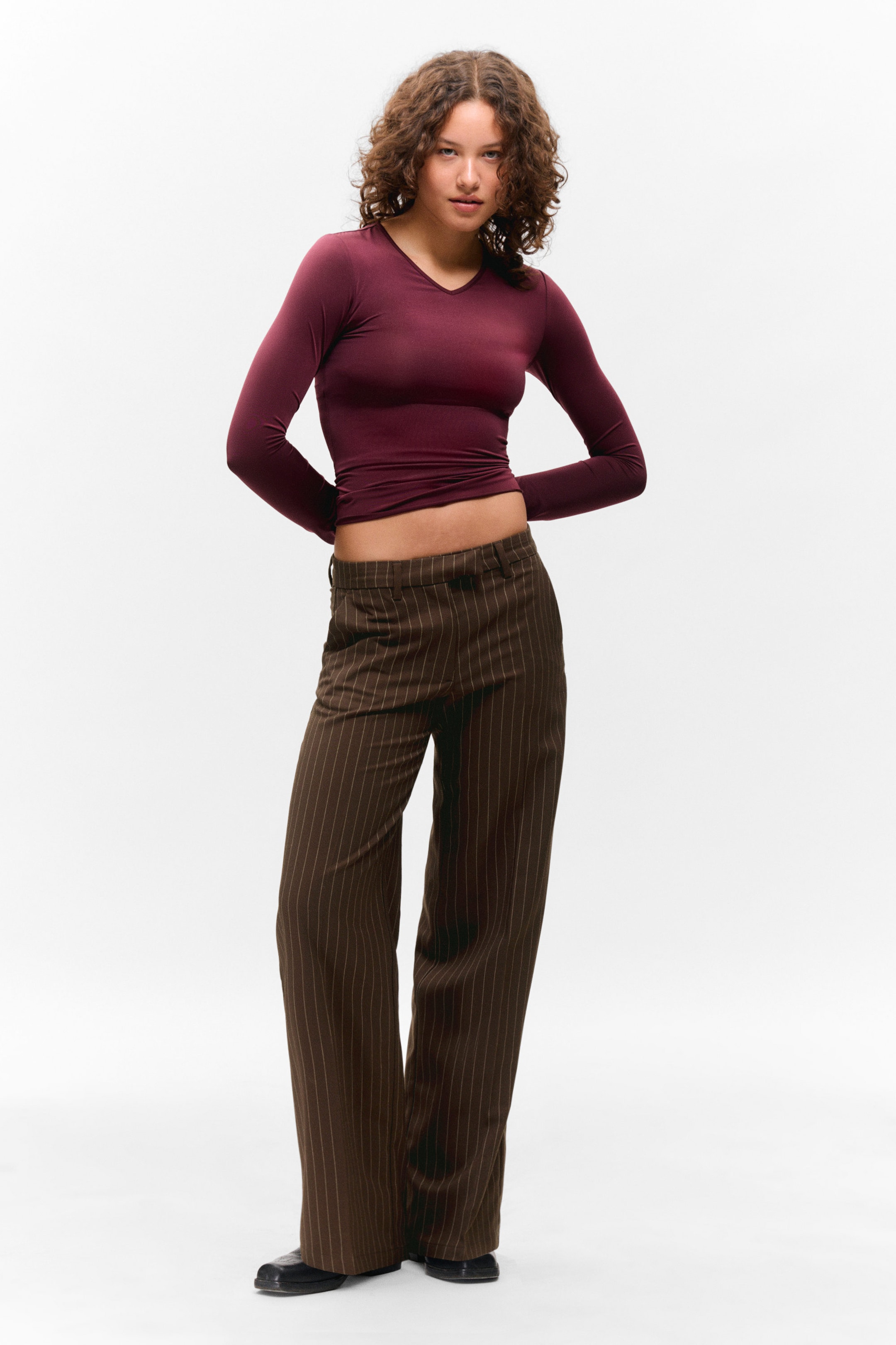 Bruine krijtstreep - Kostuumbroek met lage taille - 1