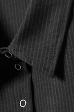 Dark Grey - Pinstriped - Slim Fit Short-Sleeved Crepe Shirt - 5