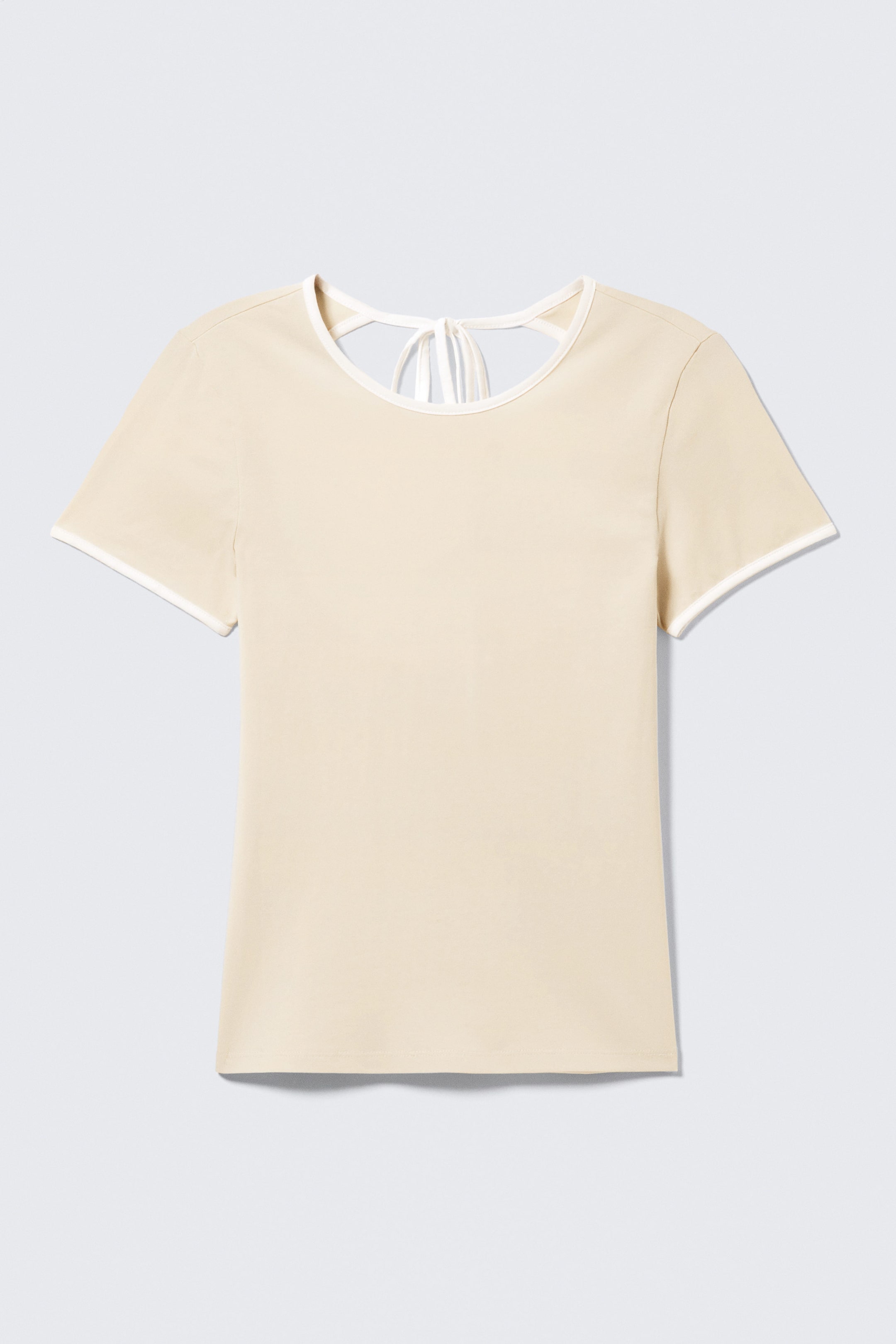 Beige - Blanc - Haut ajusté à manches courtes et dos ouvert - 3