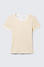 Beige - Blanc - Haut ajusté à manches courtes et dos ouvert - 3