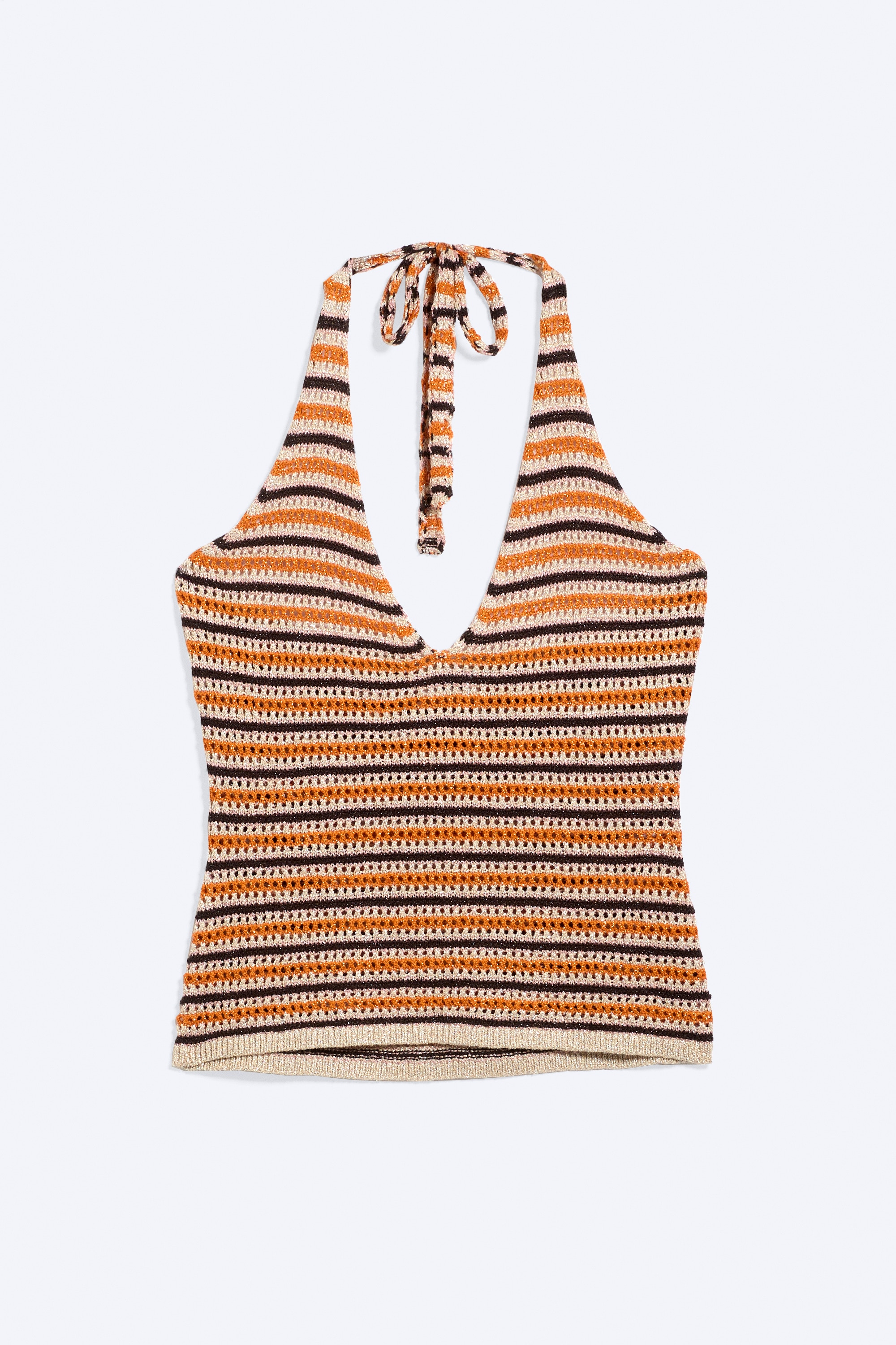 Gehaakte haltertop - Striped Orange