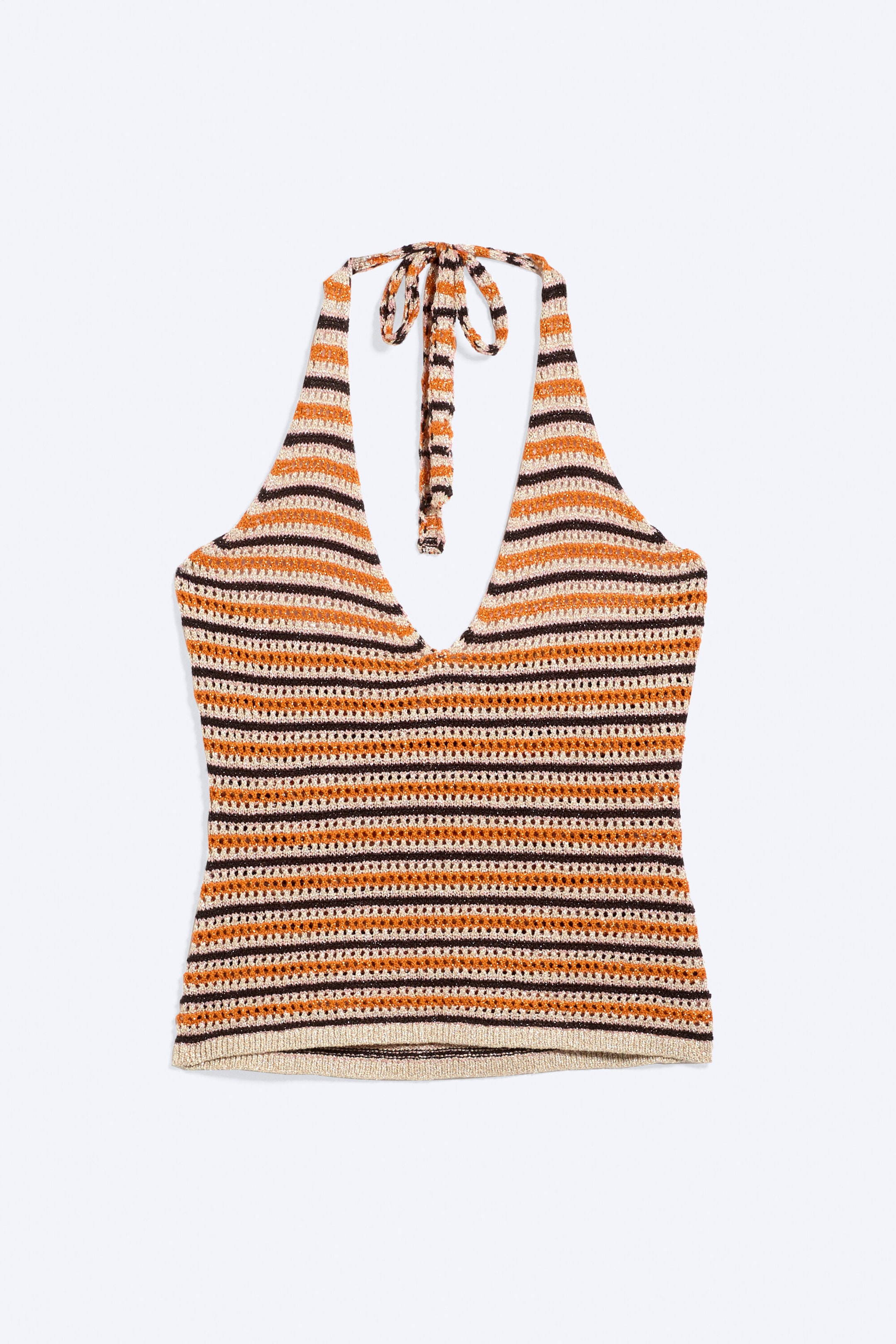 Striped Orange - Crochet Halterneck Top - 4