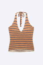 Striped Orange - Crochet Halterneck Top - 4