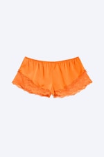Orange - Kurze Satin-Shorts mit Spitze - 0