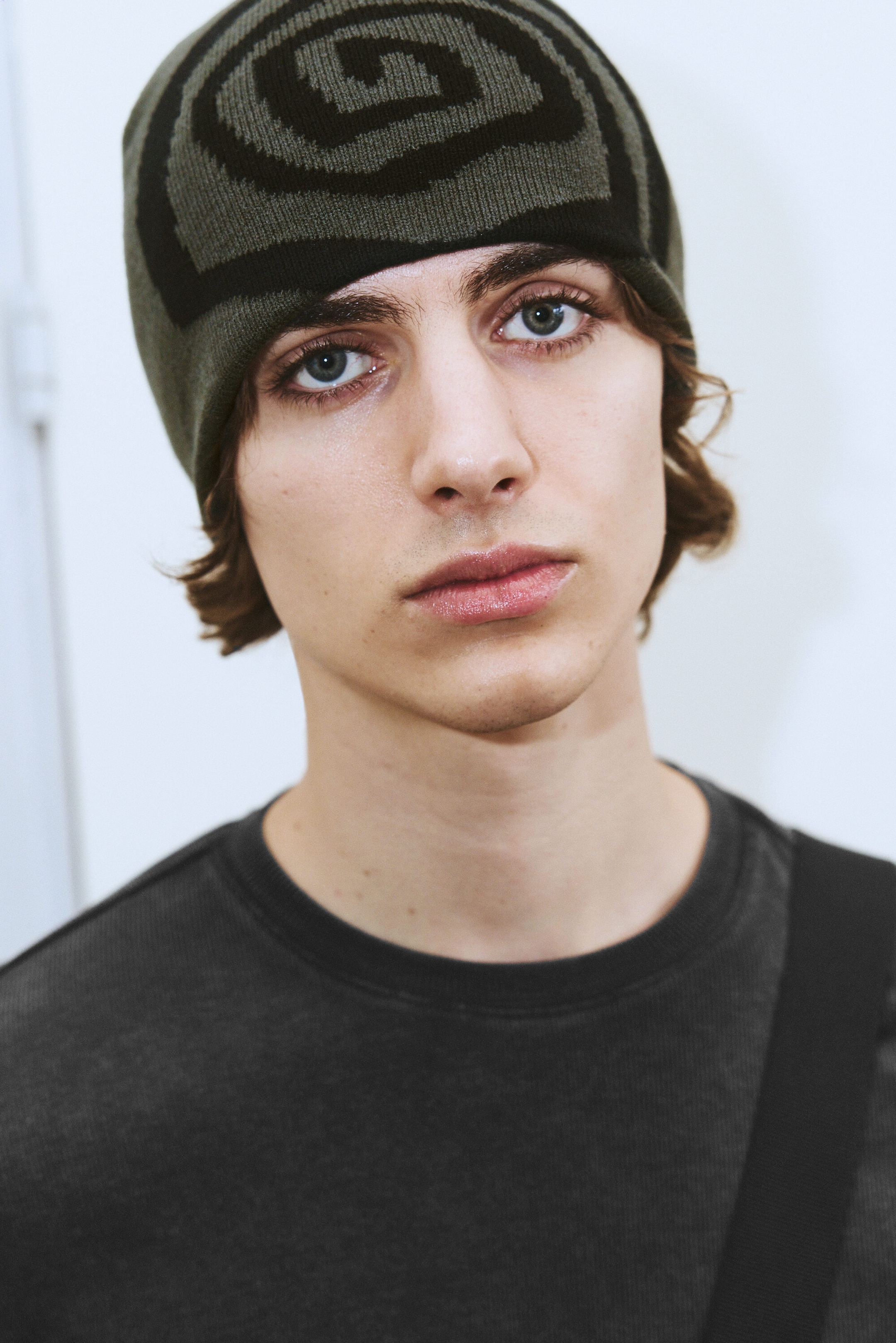 Dark Khaki Green - Swirl - Ribbed Beanie - 1
