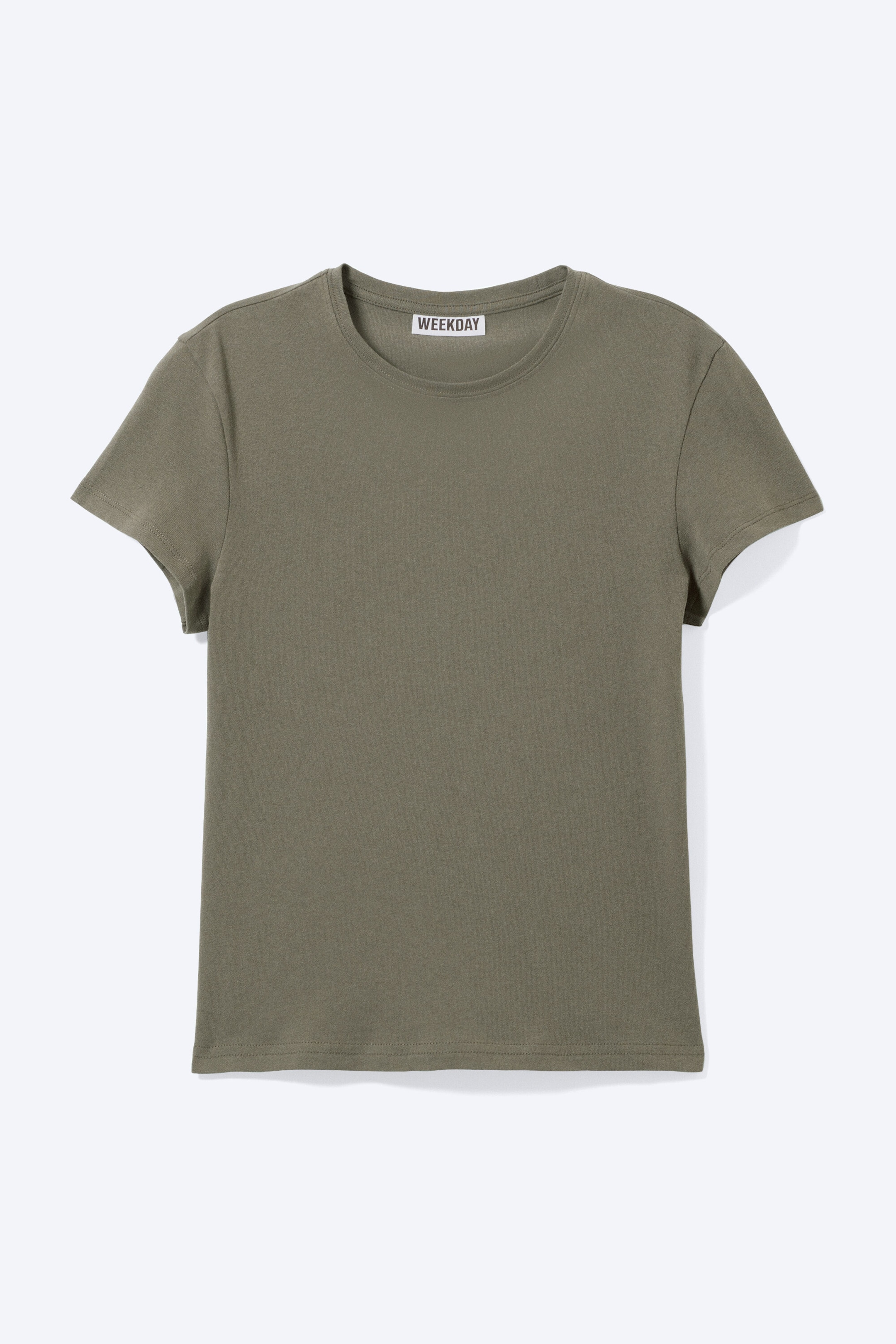 Staubiges Khakigrün - Schmales kurzärmeliges T-Shirt aus Baumwolle - 4