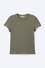 Staubiges Khakigrün - Schmales kurzärmeliges T-Shirt aus Baumwolle - 4