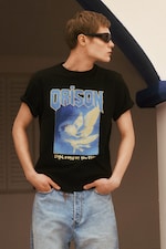 Schwarz - Vögel - Entspanntes T-Shirt mit Grafikdruck - 0