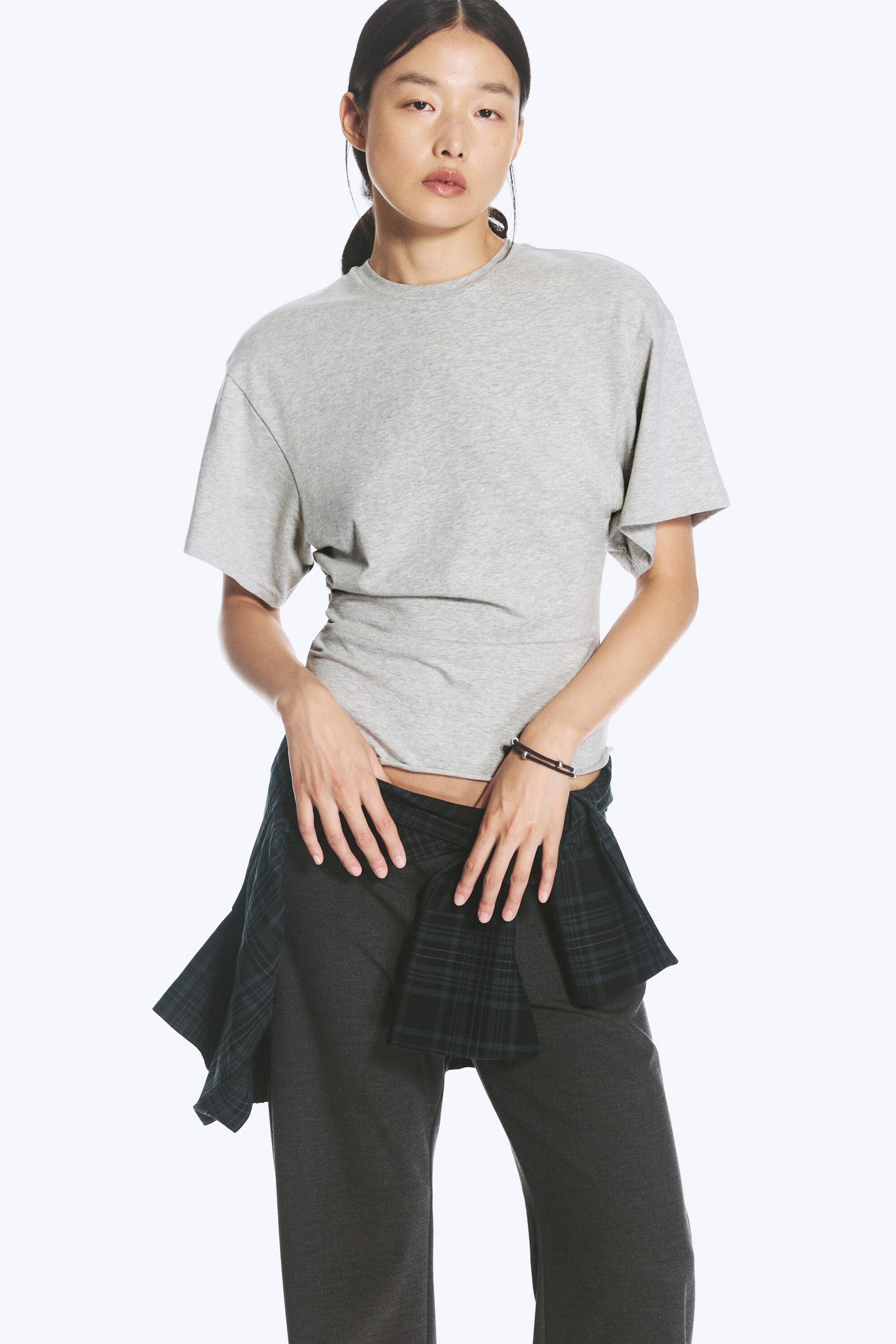 Grey Melange - DRAPED FITTED T-SHIRT - 0