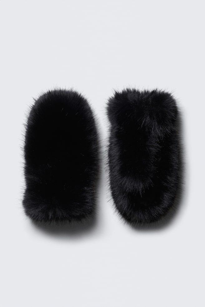 Faux Fur Mittens - Black/Dark Brown - 1