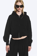 Black - Cropped Boxy Zip Hoodie - 1