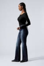 Vein Blue - Dark Blue - Glow Curve High Waisted Regular Flared Leg Jeans - 2