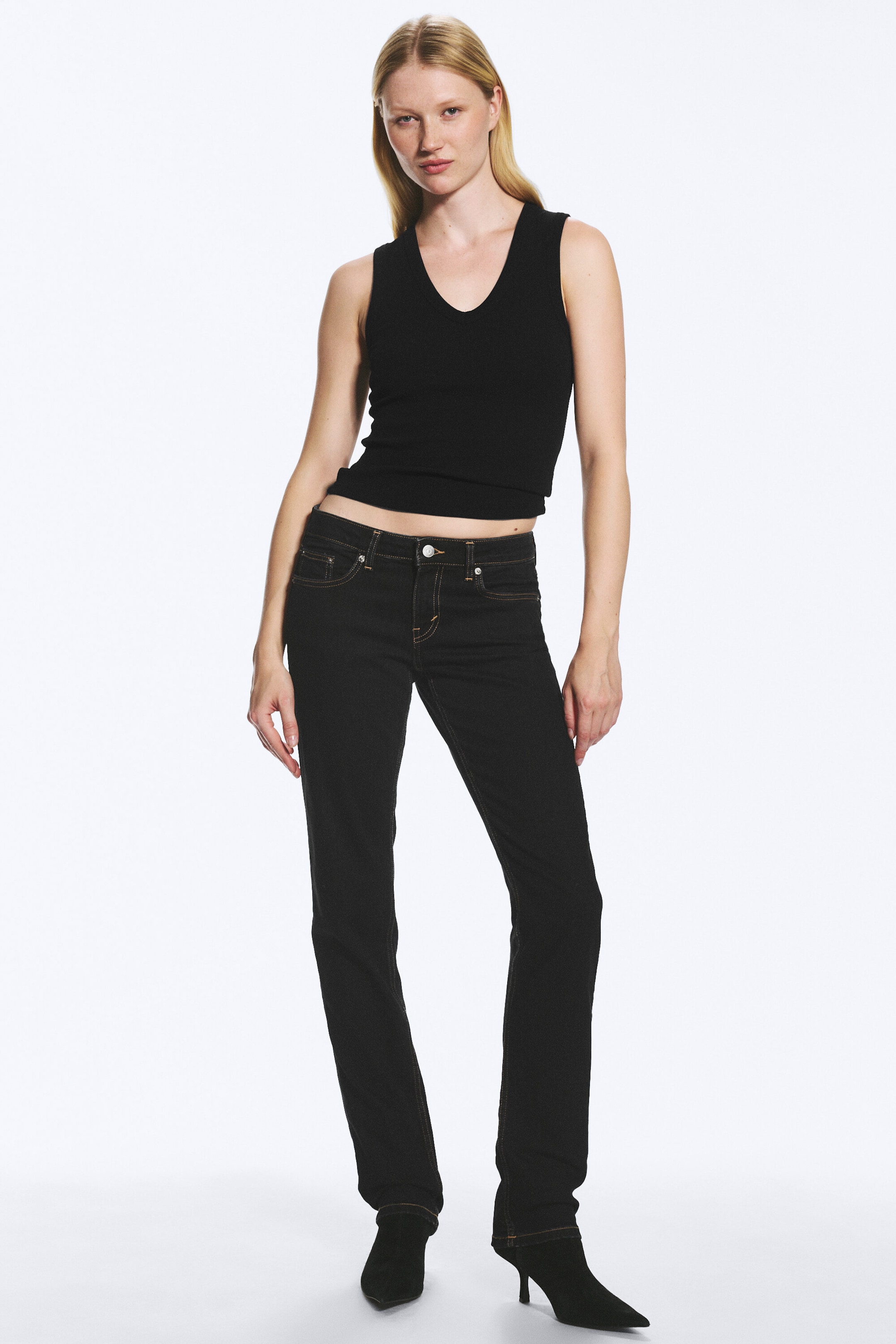 Shiny Blue - Dark Blue - Neptune Low Rise Slim Straight Jeans - 1