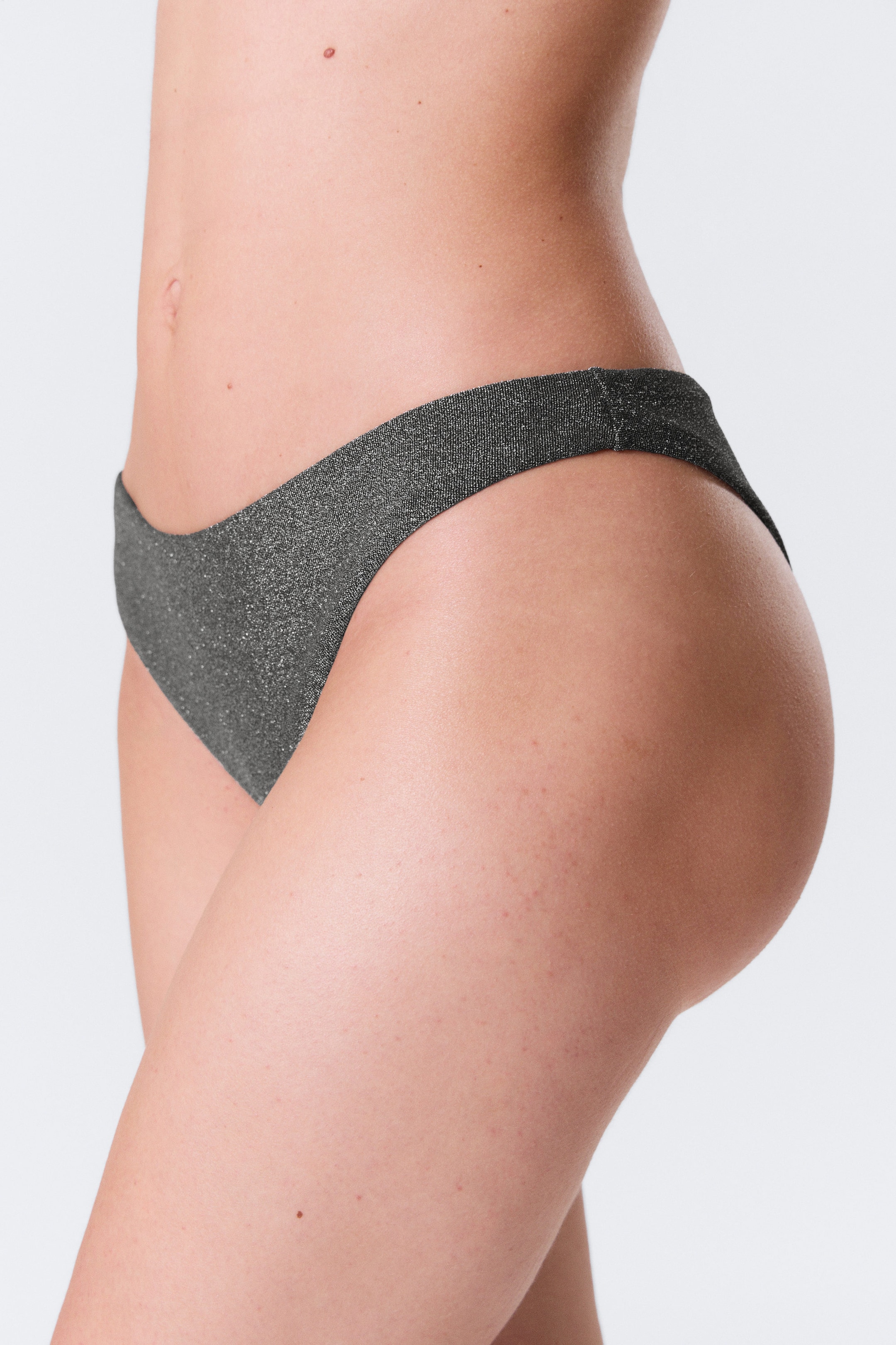 Grey - Glitter - Mid-Rise Glitter Brazilian Bikini Bottoms - 2