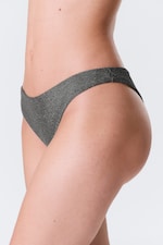Grey - Glitter - Mid-Rise Glitter Brazilian Bikini Bottoms - 1