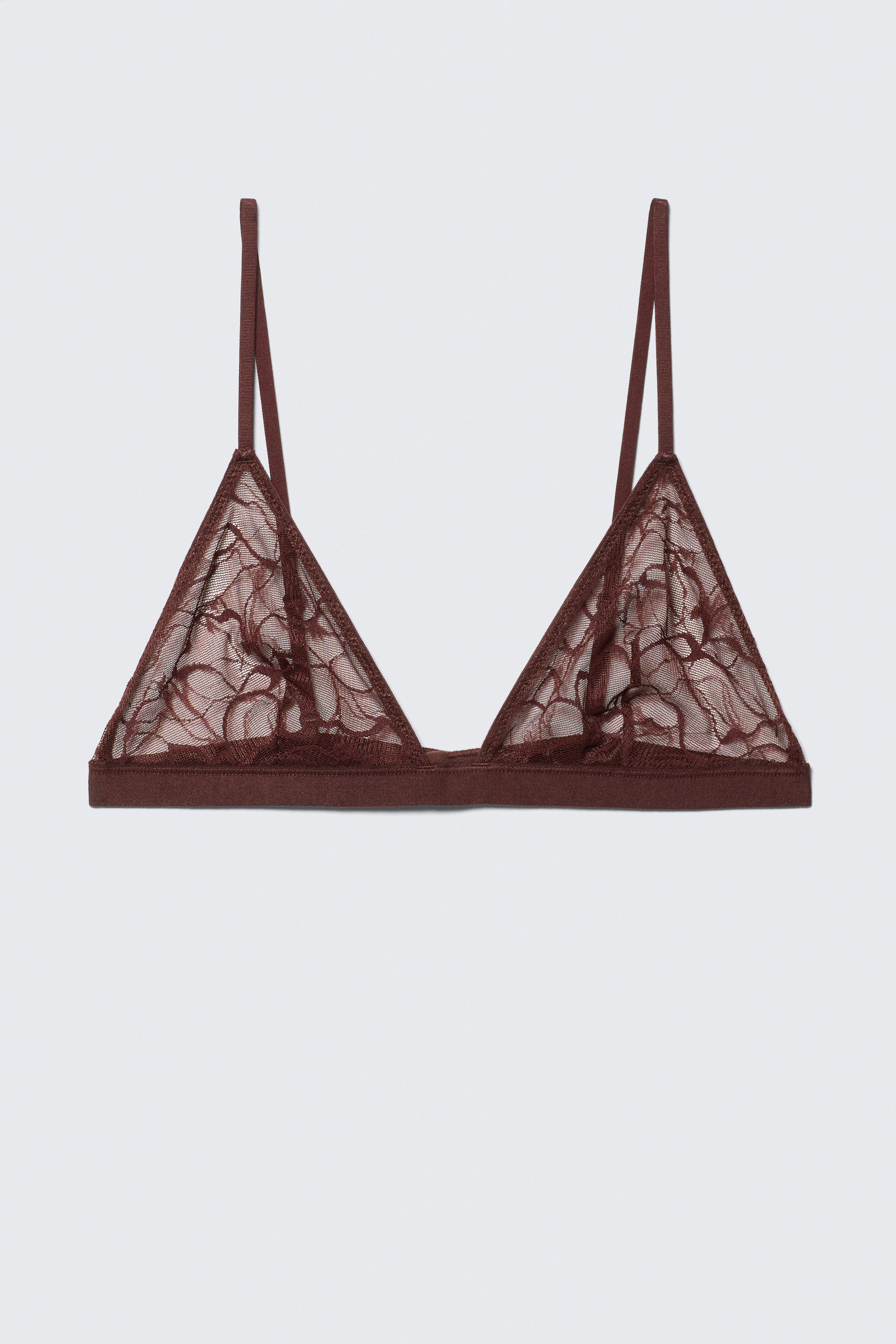Dark Red - Swirly Lace Triangle Bra - 1