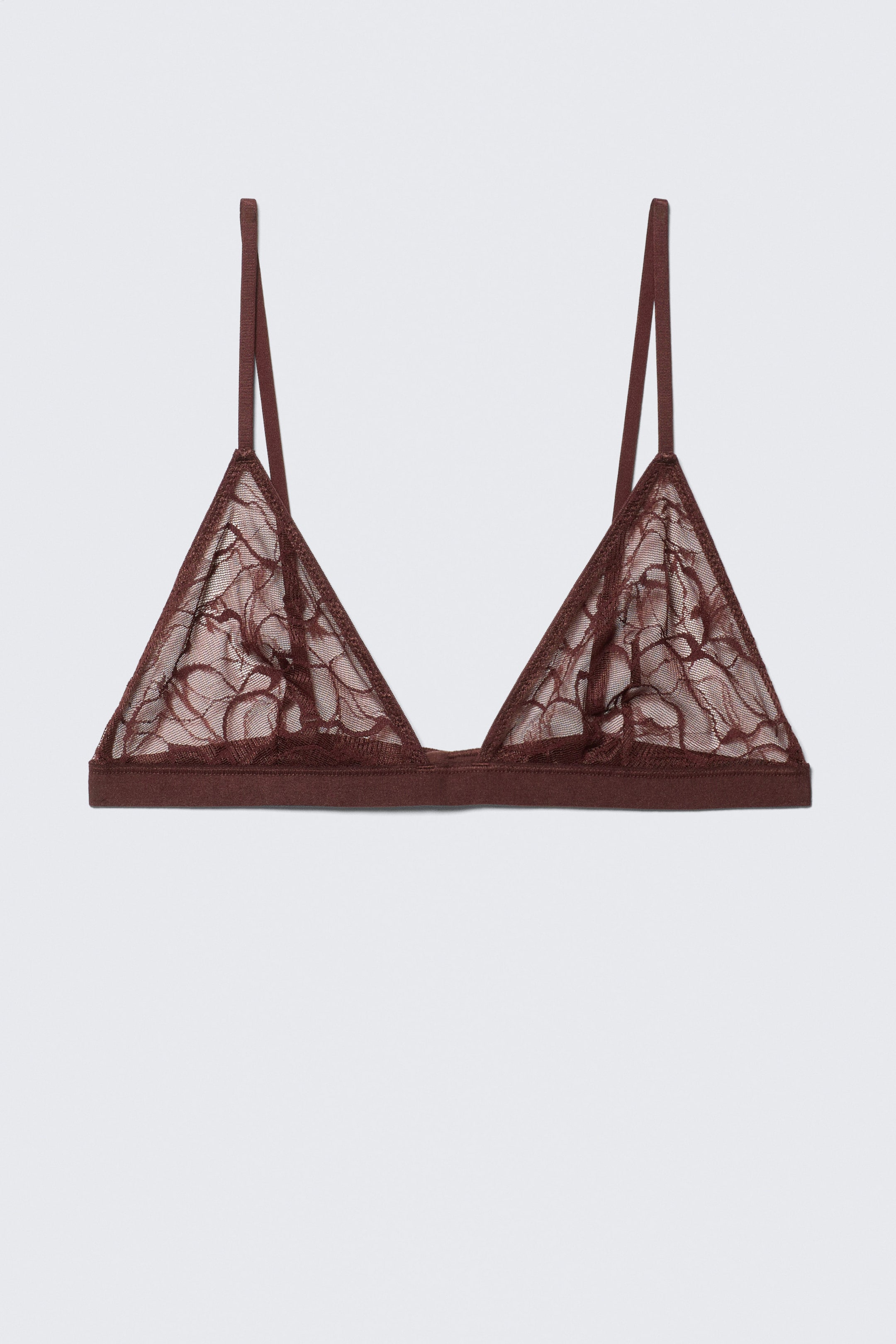 Dark Red - Swirly Lace Triangle Bra - 1