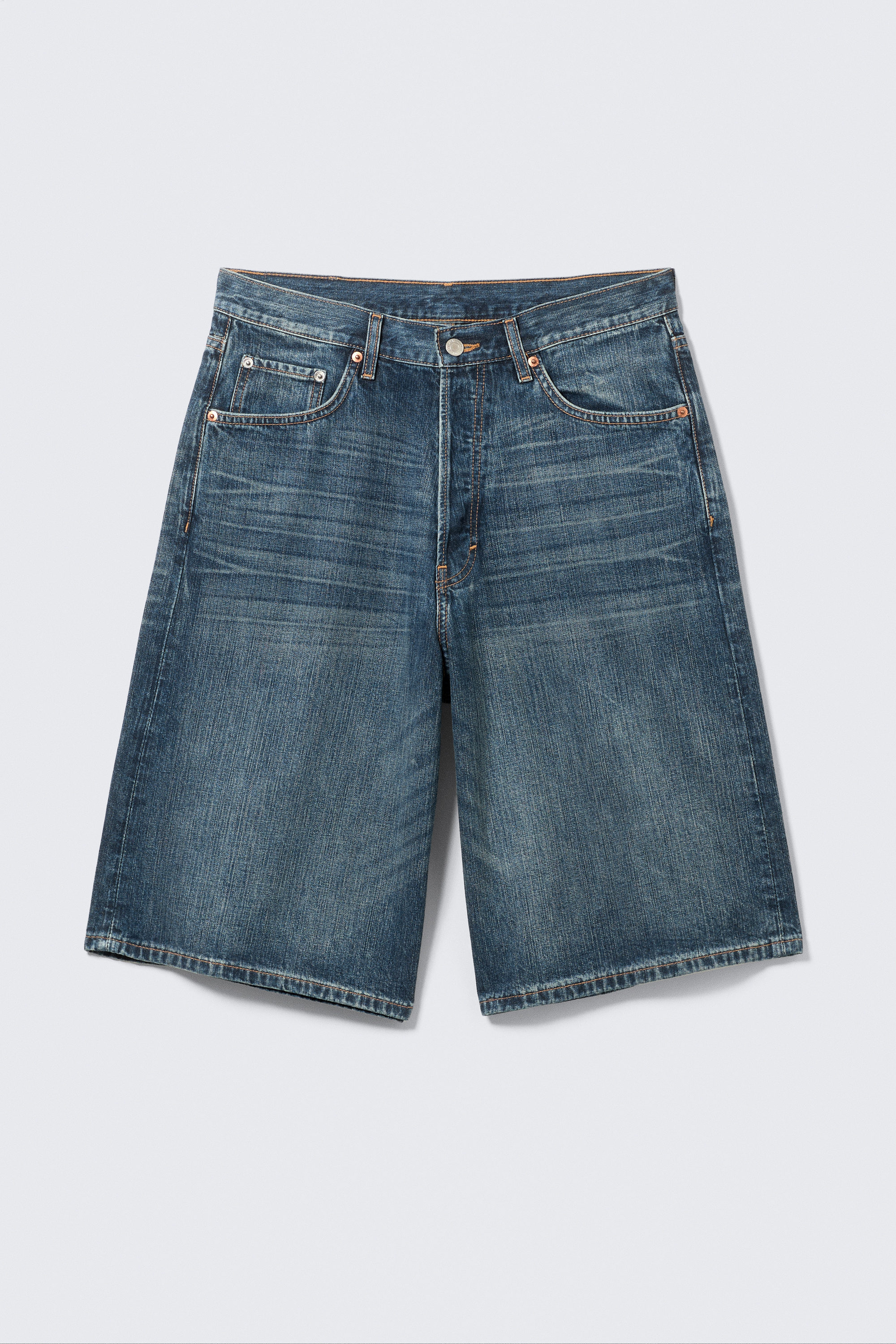 astro mid rise loose baggy denim shorts - Blue Hymn - Medium Blue