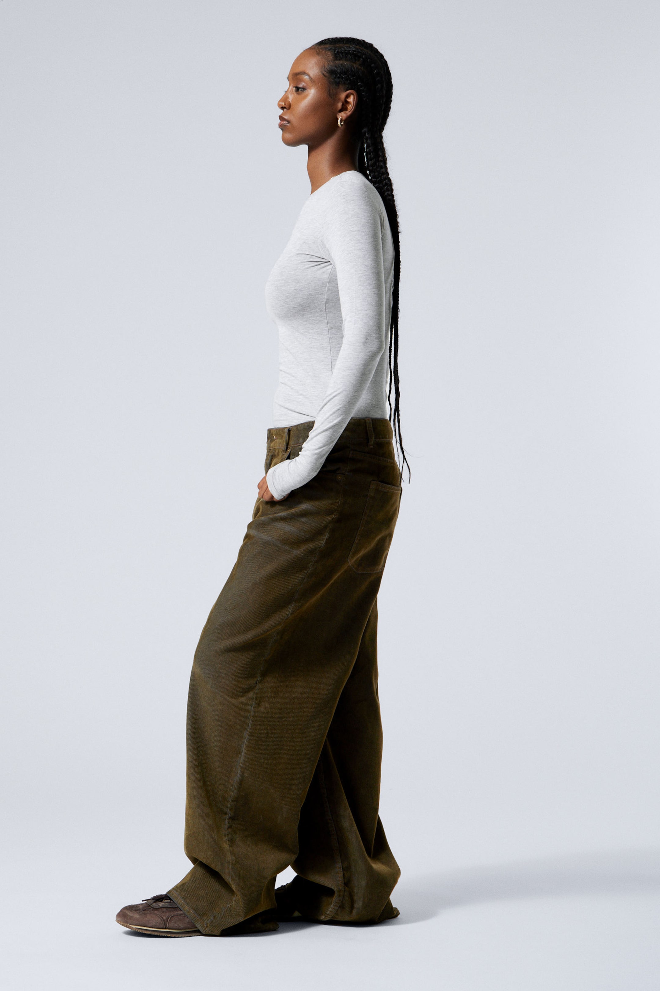 Two-toned Dark Mole - Astro Loose Baggy 2-Tone Corduroy Trousers - 4